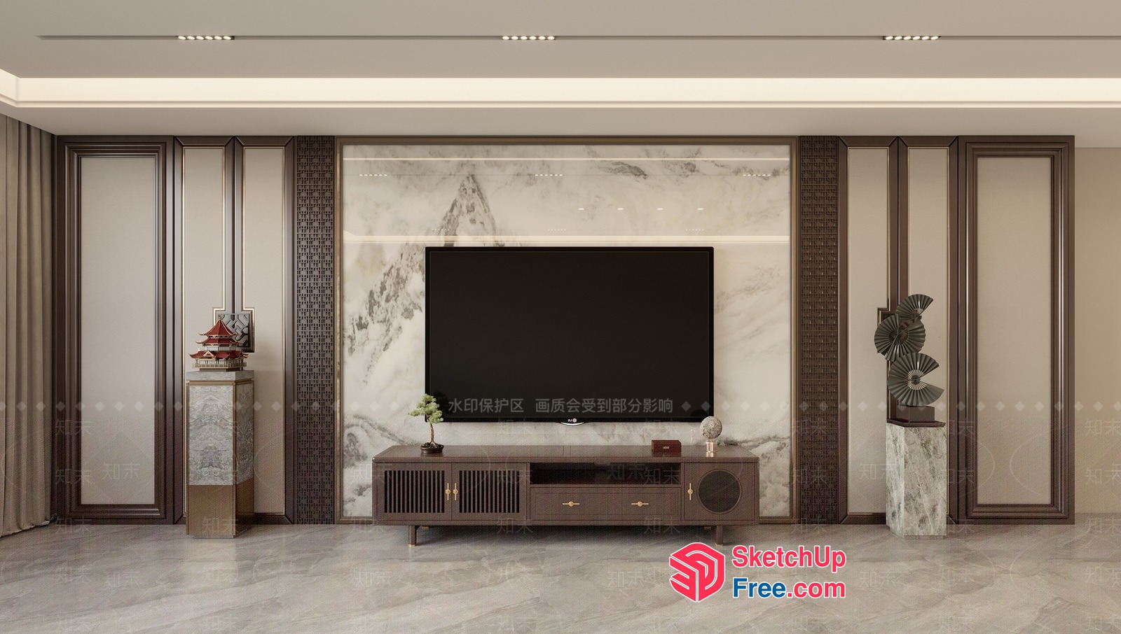Modern Luxury Living Room With Marble Accents And Sleek Furniture 3D SketchUp File