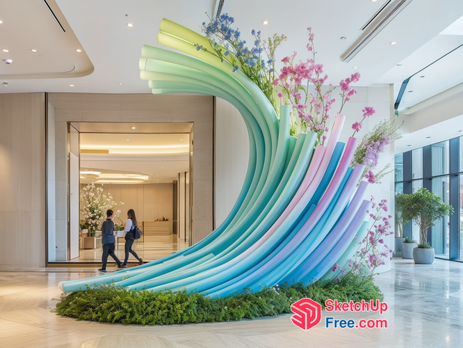 Pastel Wave Sculpture With Floral Accents 3D SketchUp File