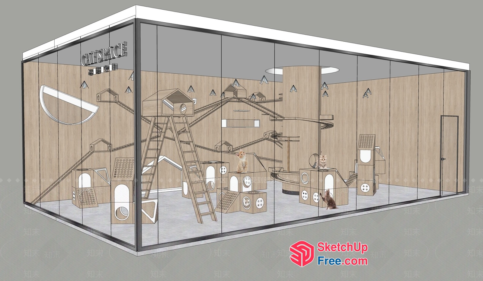 Futuristic Cat Playground With Unique Ladder And Box Features 3D SketchUp File
