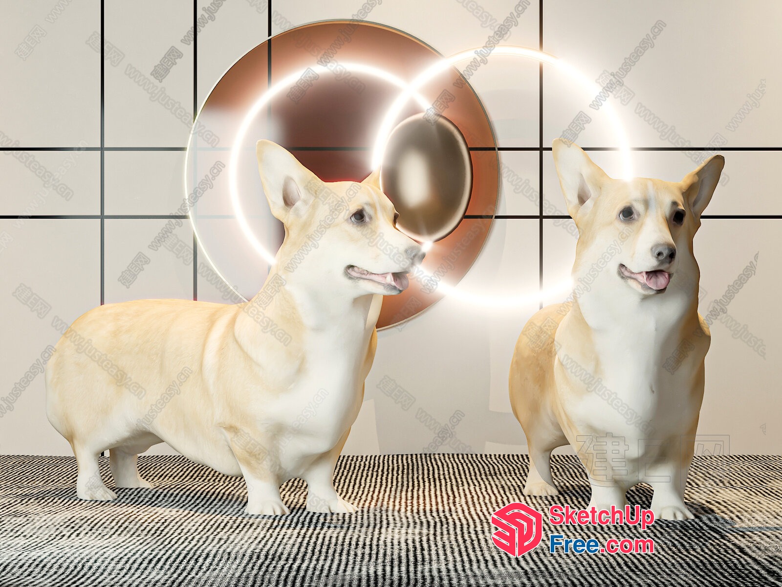 Two Corgis In A Modern Room 3D SketchUp File