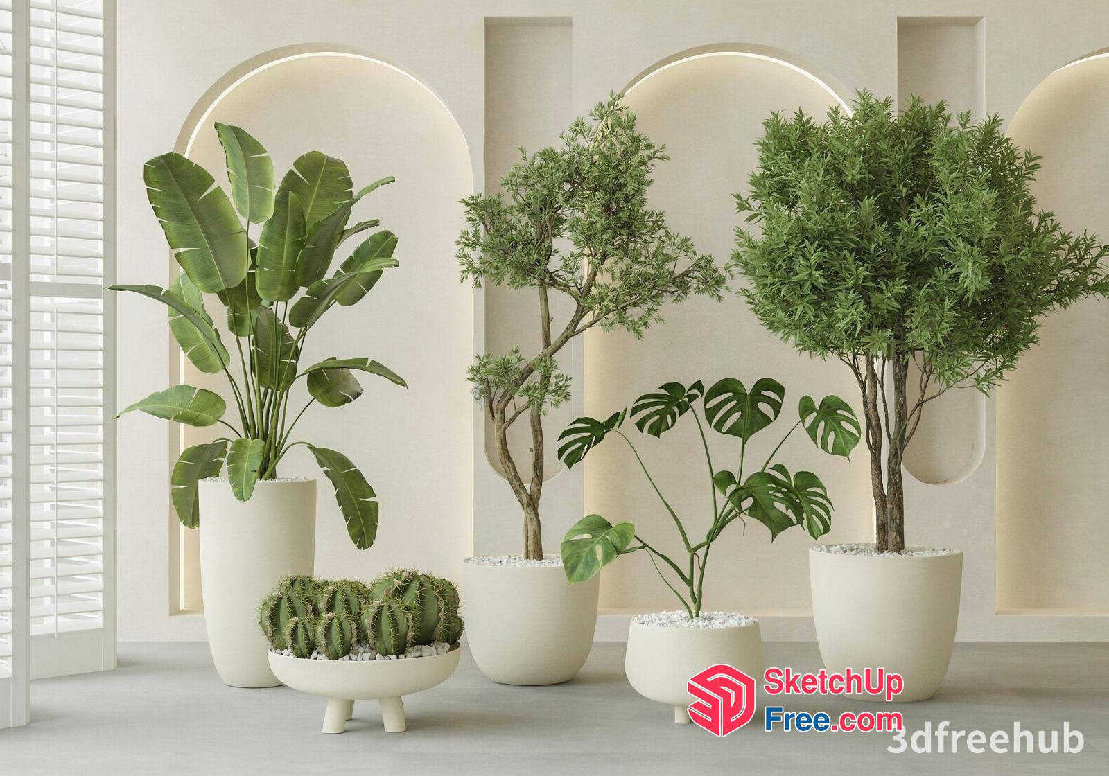 Elegant Potted Plants In White Room 3D SketchUp File