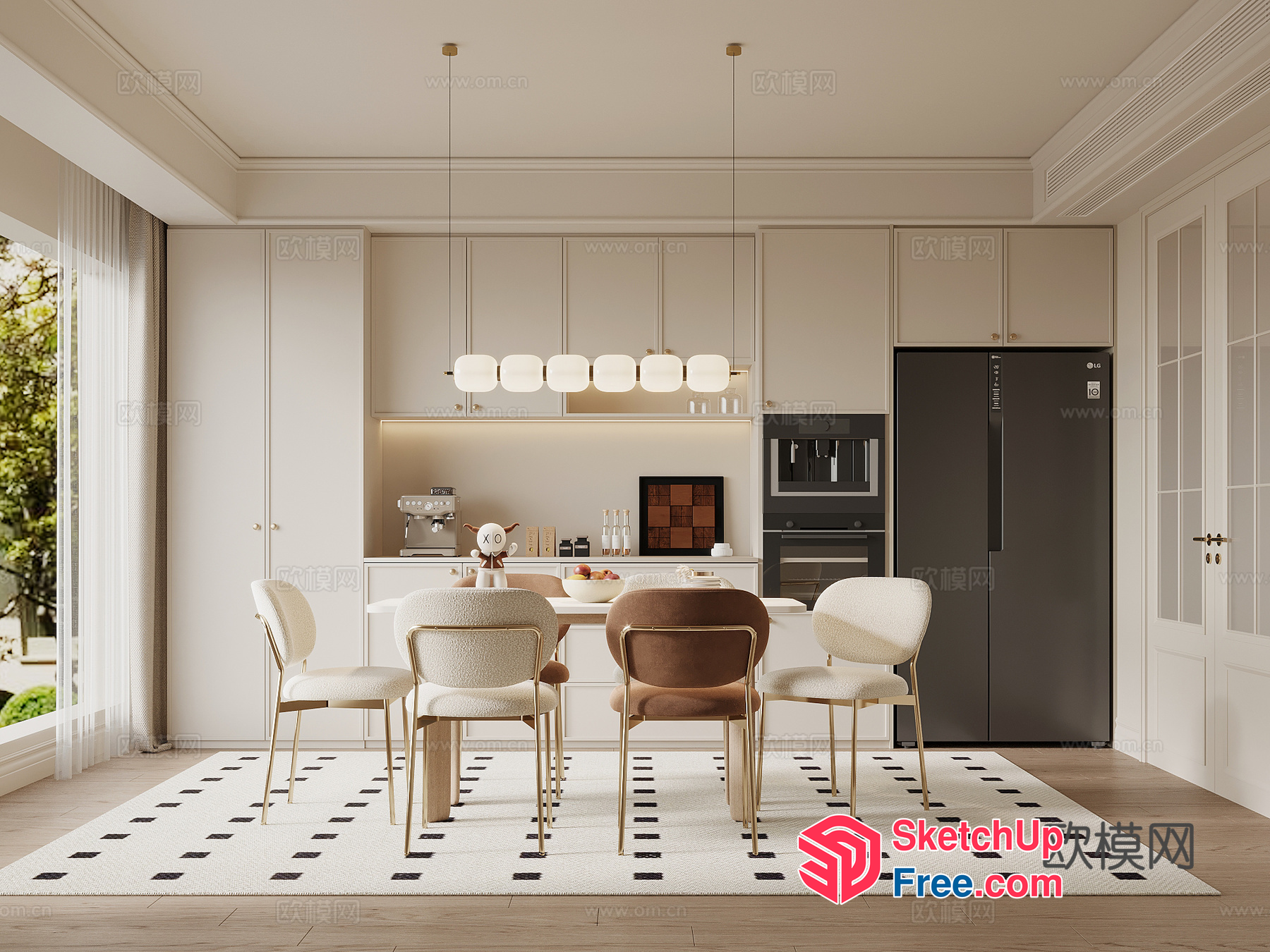 Modern Dining Room With White And Beige Furniture 3D SketchUp File