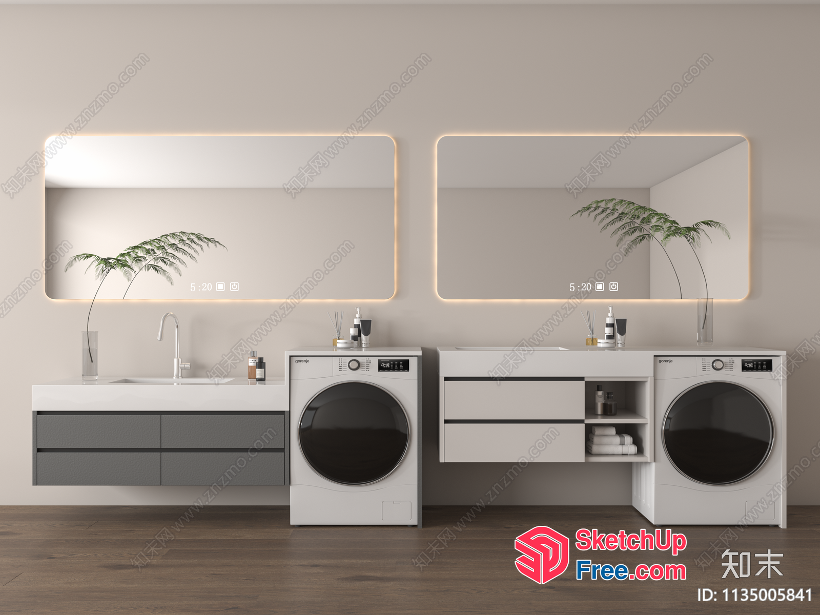 Modern Bathroom With Washing Machines And Mirrors 3D SketchUp File