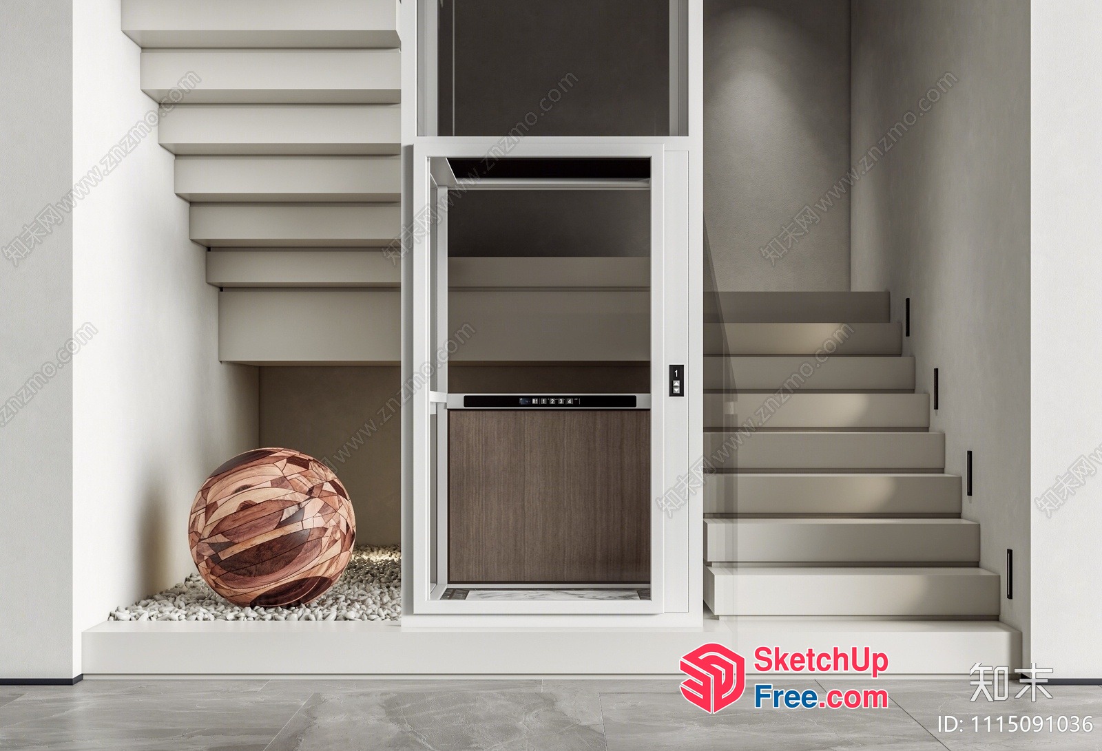 Modern Staircase And Elevator Combination 3D SketchUp File