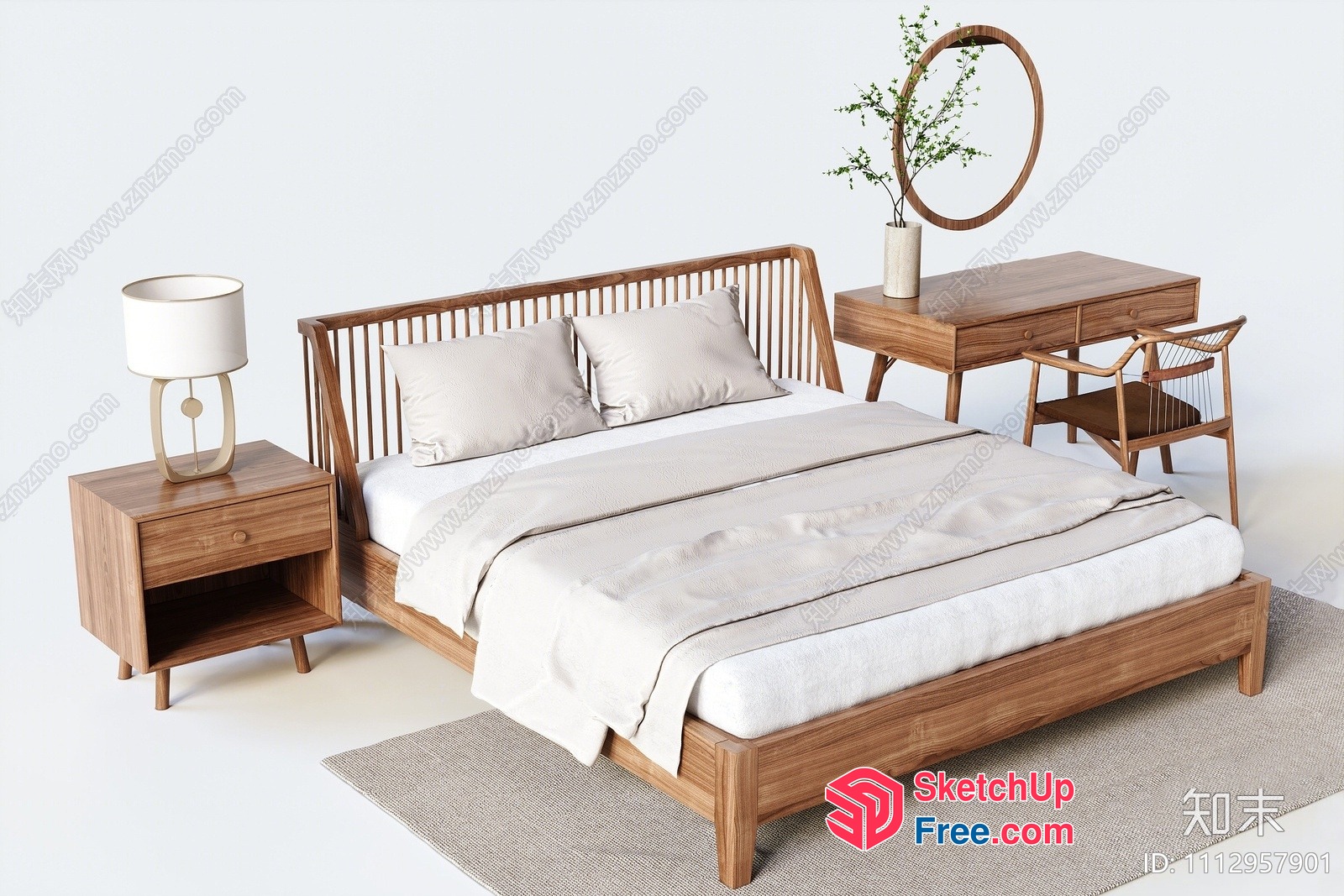 Minimalist Japanese Style Bedroom Furniture 3D SketchUp File