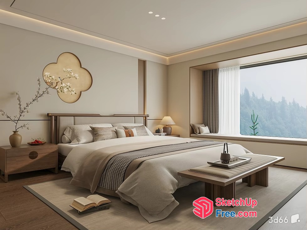 Elegant And Cozy Modern Japanese Style Bedroom 3D SketchUp File