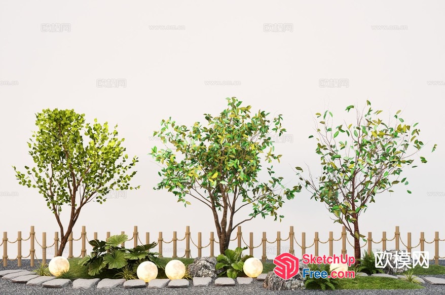 Decorative Trees And Plants In A Park 3D SketchUp File