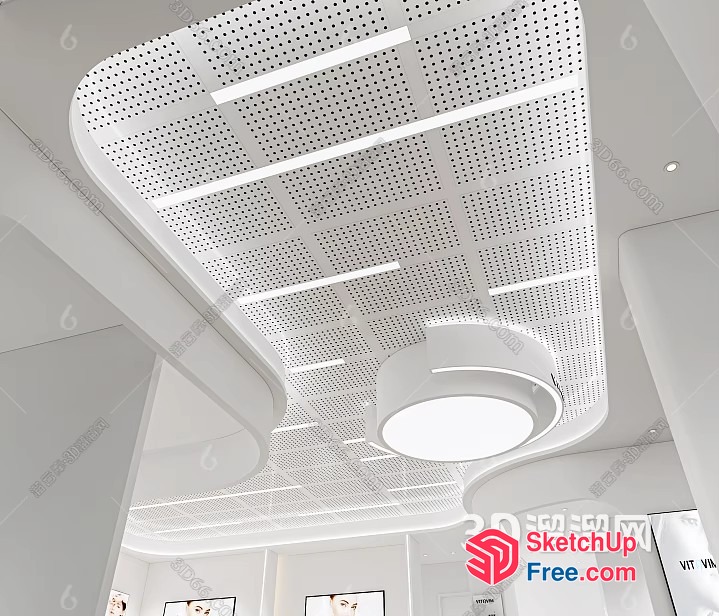 Curved White Ceiling Design With Decorative Panels And Lighting 3D SketchUp File