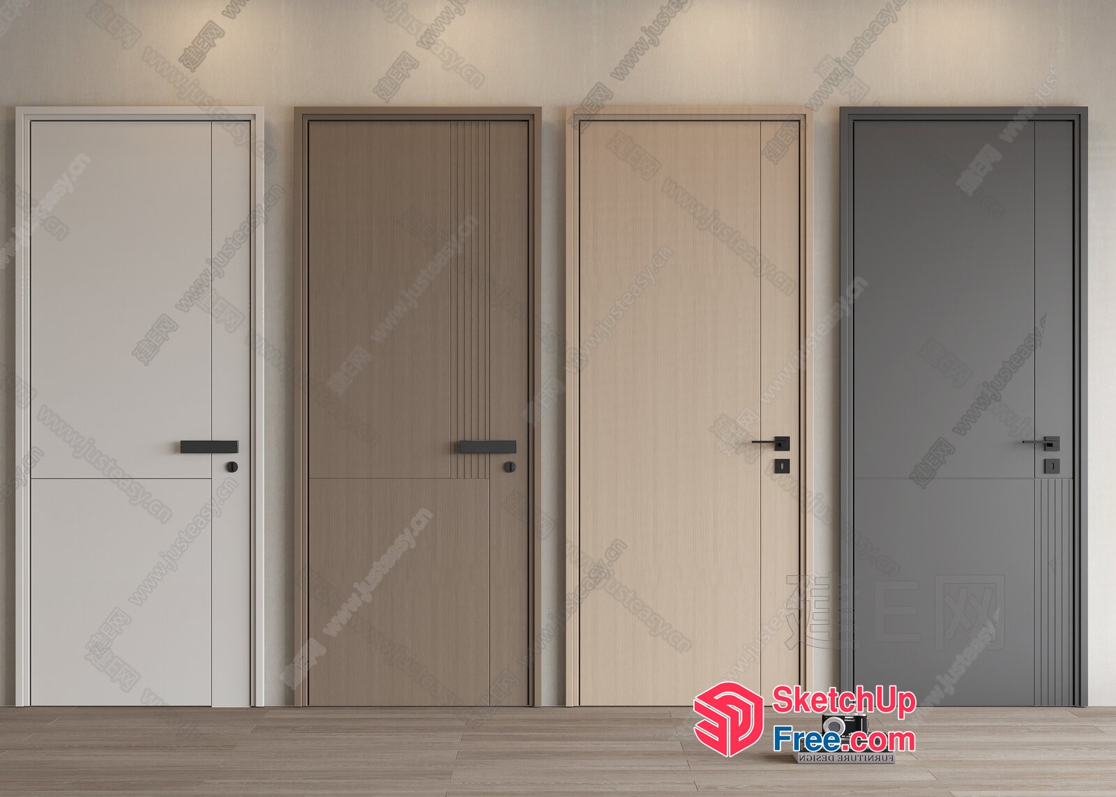 Four Doors In A Row With Distinct Styles 3D SketchUp File
