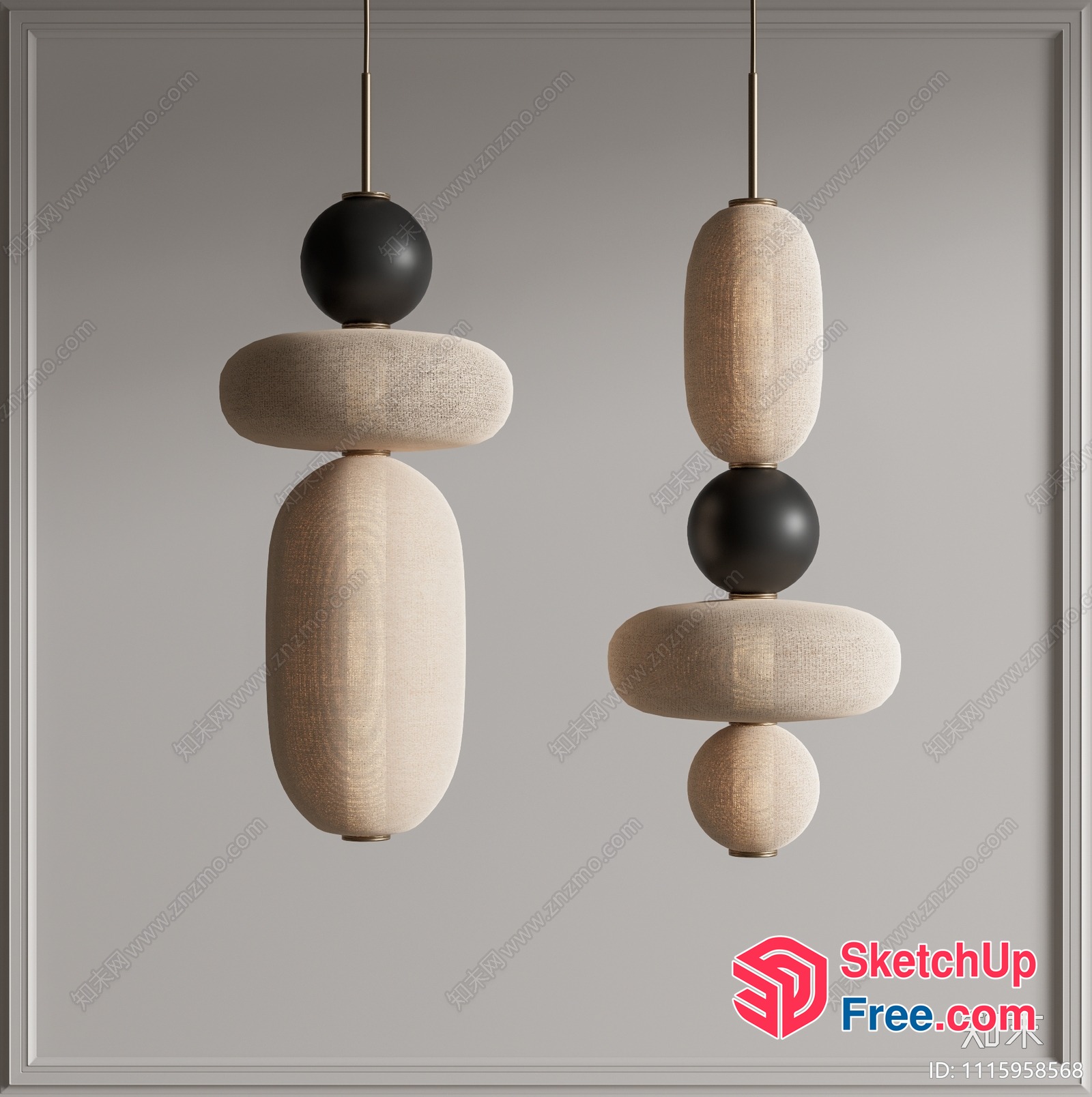 Modern Hanging Lamps With Creamy And Black Accents 3D SketchUp File