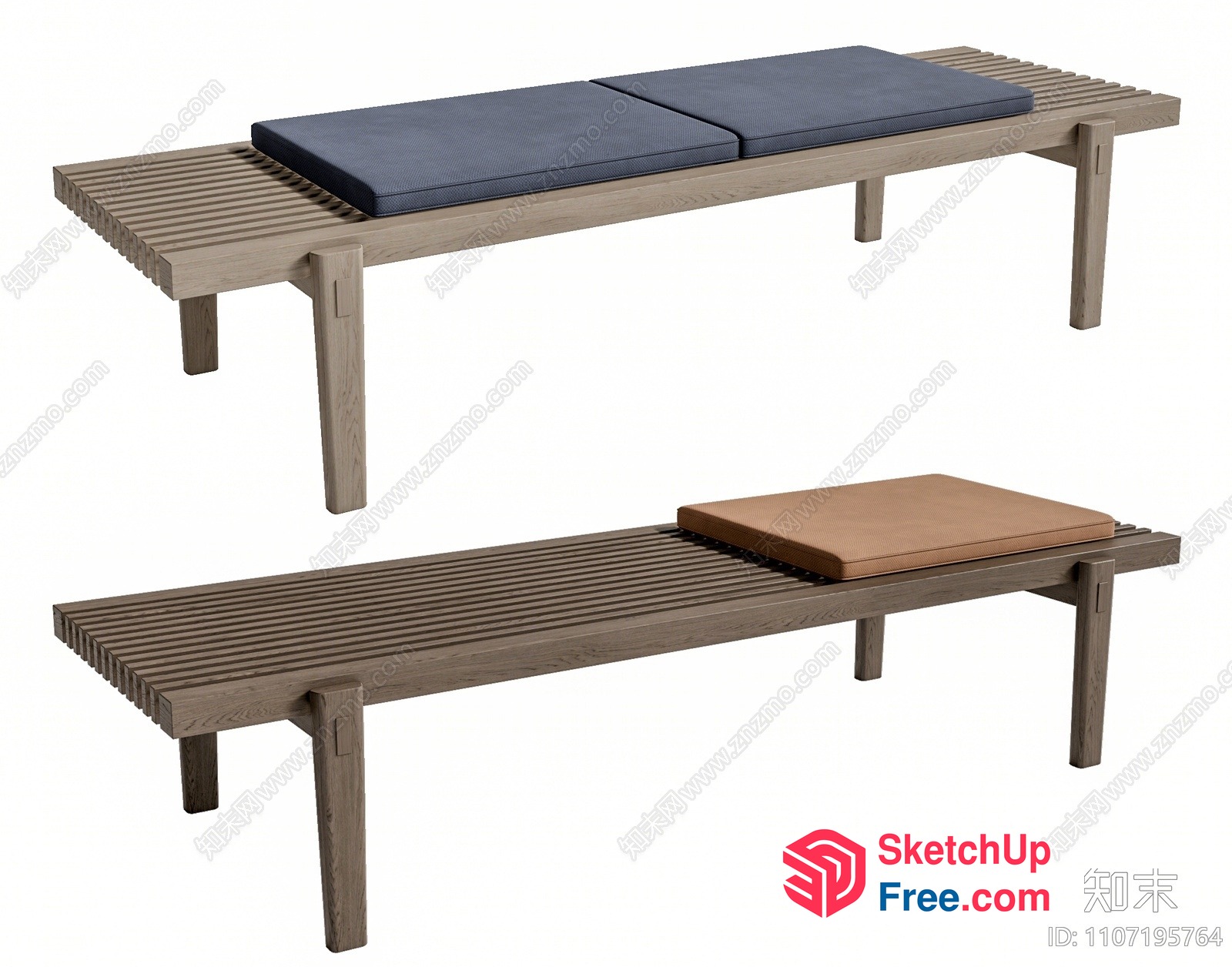 Wooden Slatted Bench With Cushions 3D SketchUp File