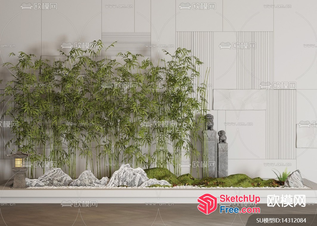 Japanese-Inspired Interior Garden Scene 3D SketchUp File