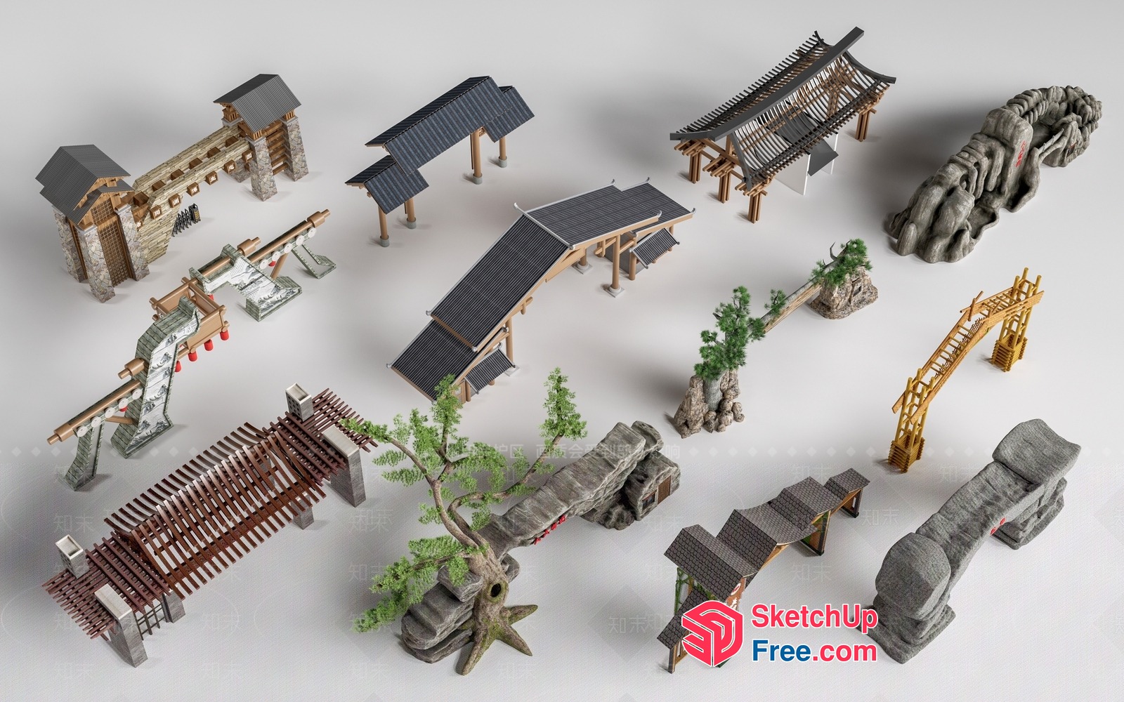 Asian-Inspired Architectural Elements 3D SketchUp File