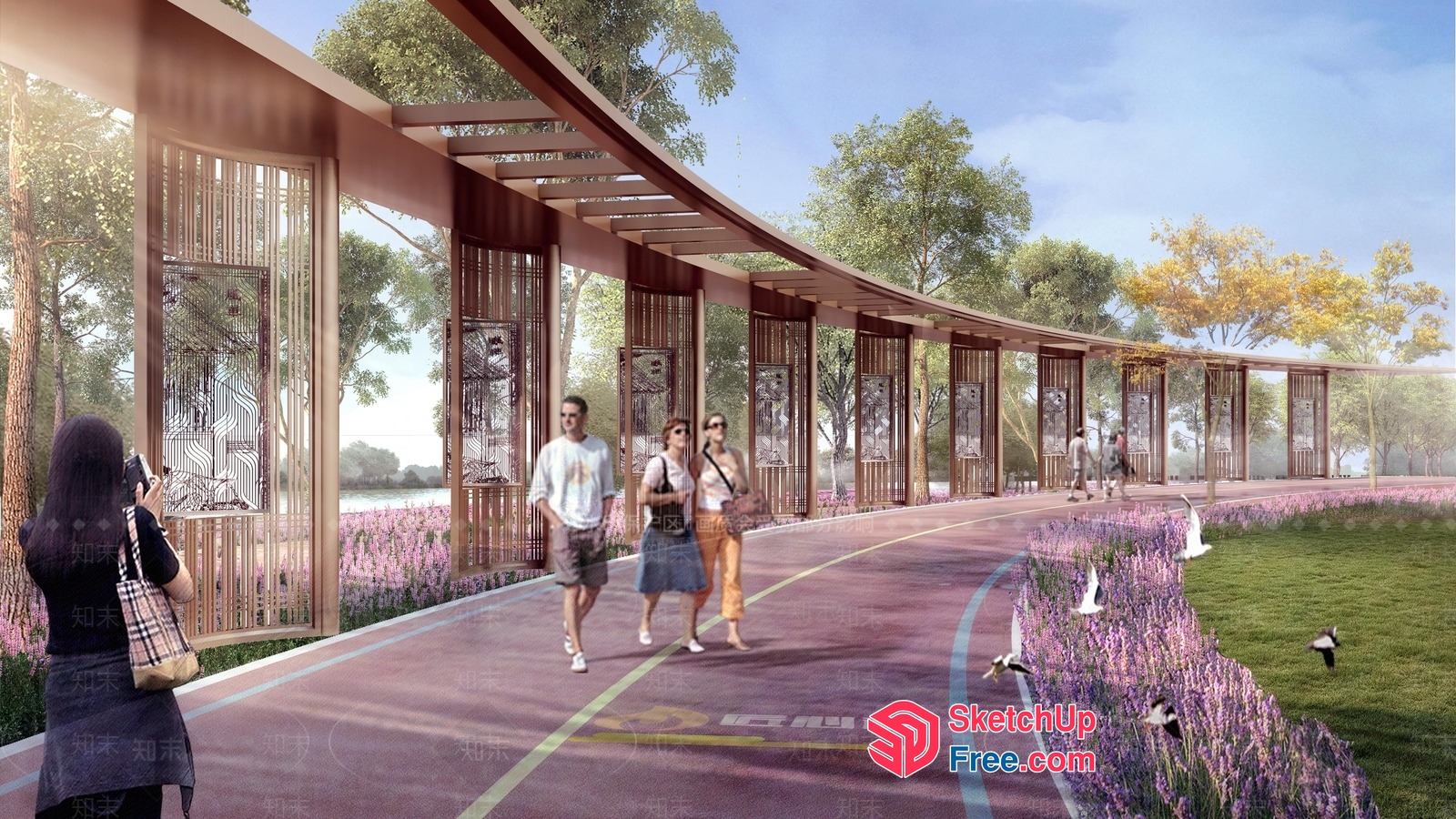People Enjoying A Walk In A Park With A Beautiful Path 3D SketchUp File
