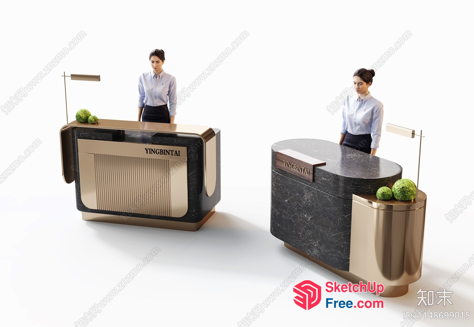 Modern Reception Desks With Elegant Female Attendants 3D SketchUp File