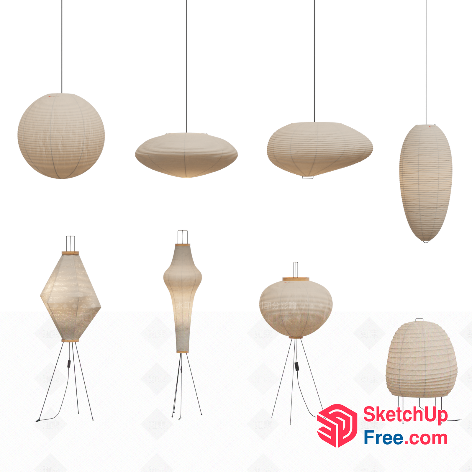 Japanese Style Hanging Lanterns Collection 3D SketchUp File
