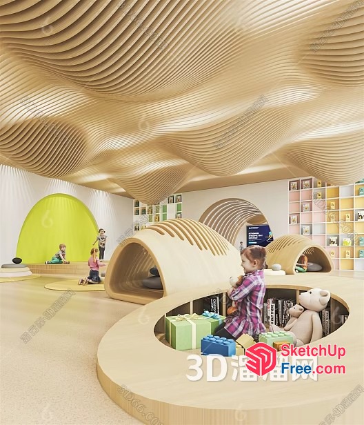 Modern Children'S Playroom With Unique Ceiling Design 3D SketchUp File