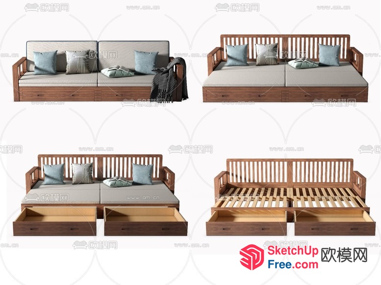 Futon Sofa Bed Furniture Collection 3D SketchUp File