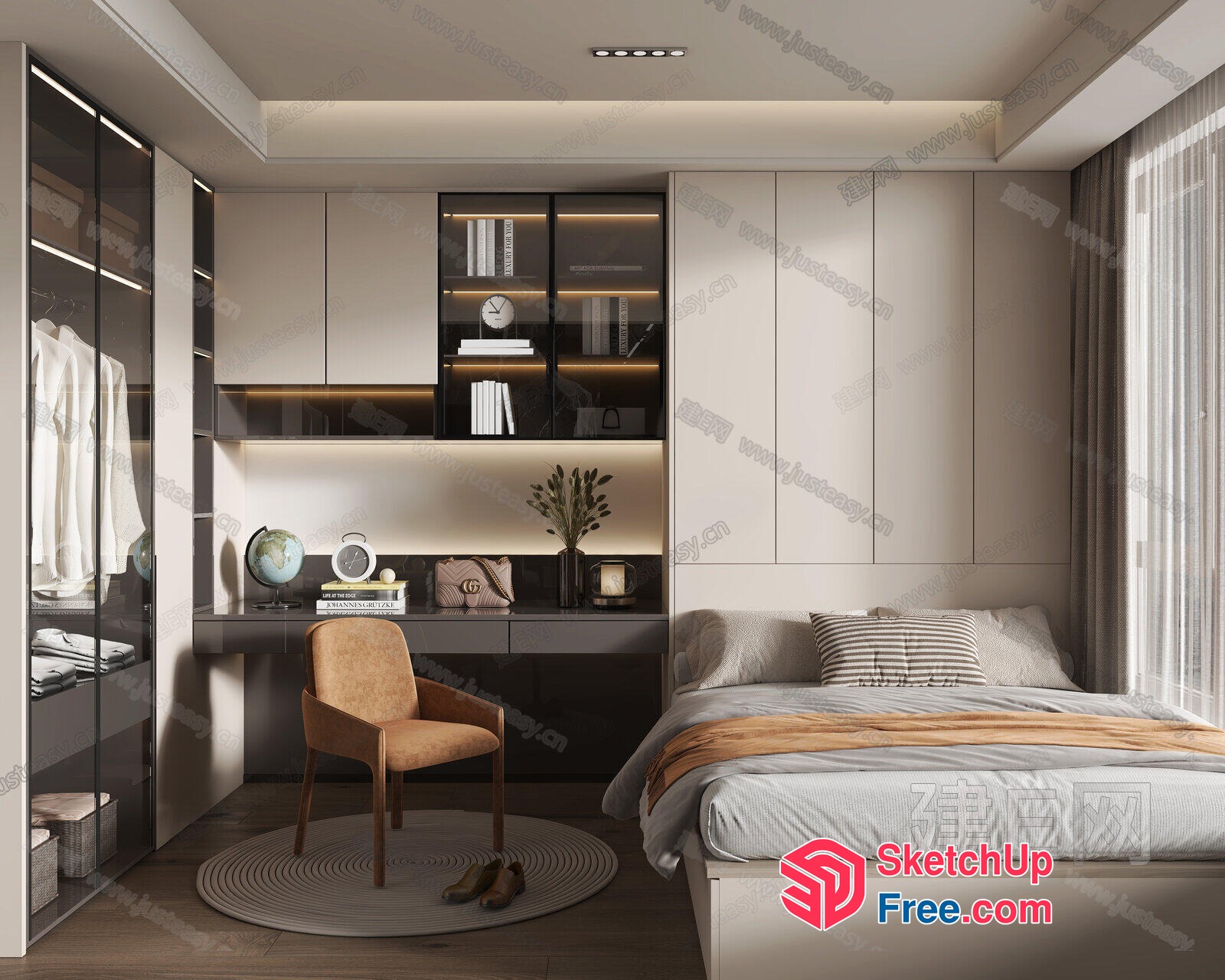Modern Minimalist Bedroom Design With Sleek Furniture And Neutral Color Scheme 3D SketchUp File