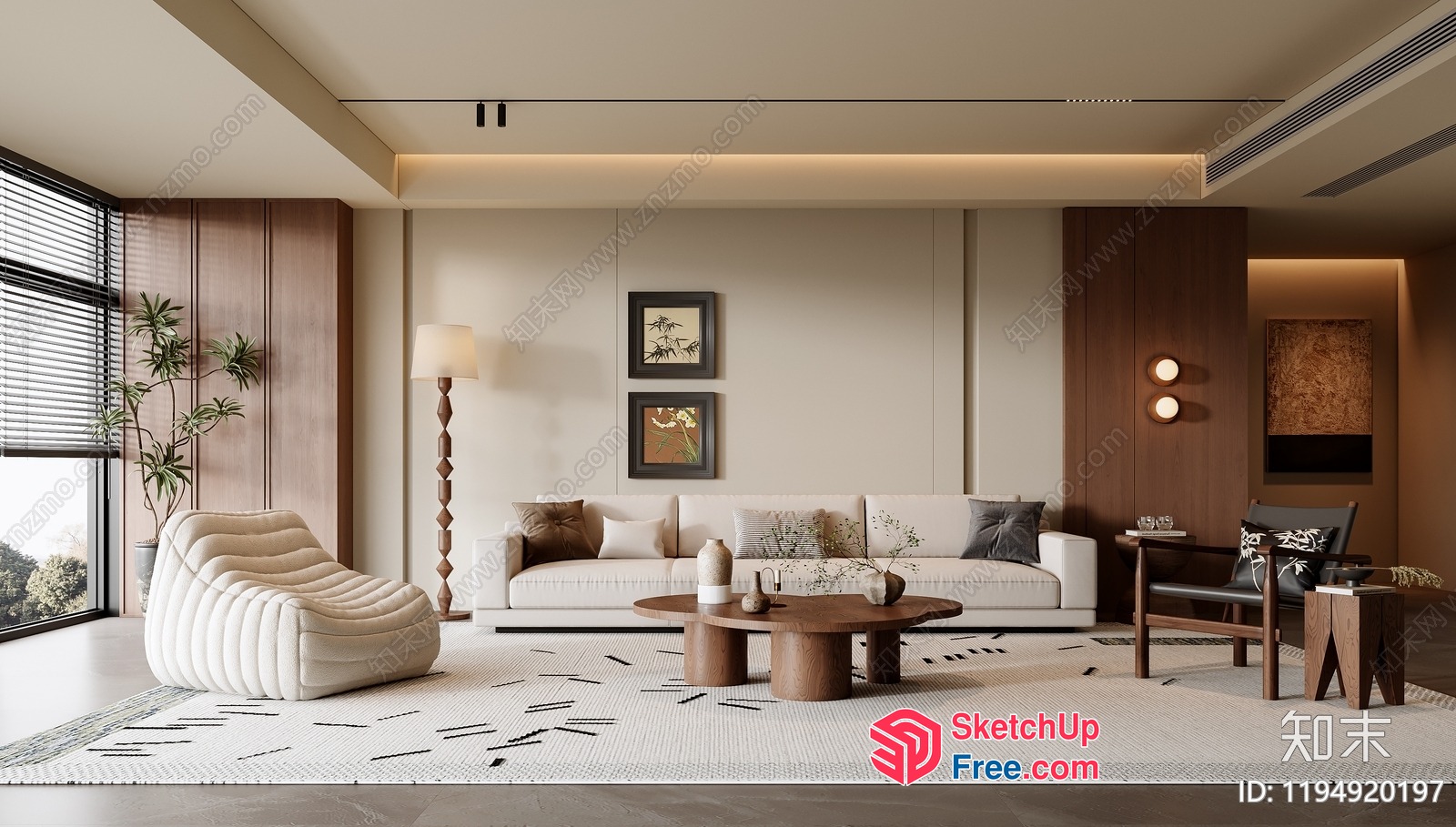 Modern Japanese-Inspired Living Room 3D SketchUp File