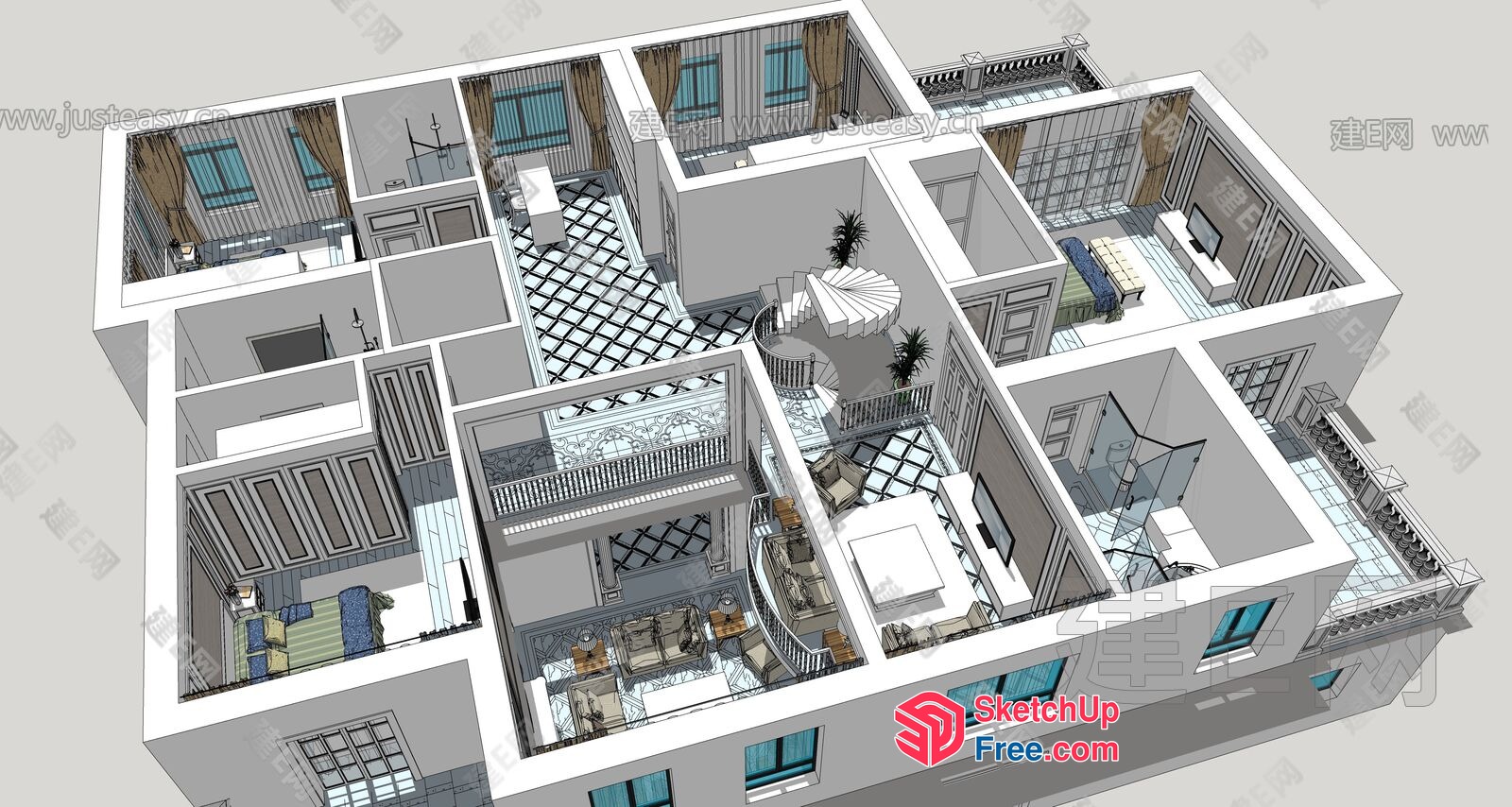 Luxurious European-Style Villa Floor Plan 3D SketchUp File