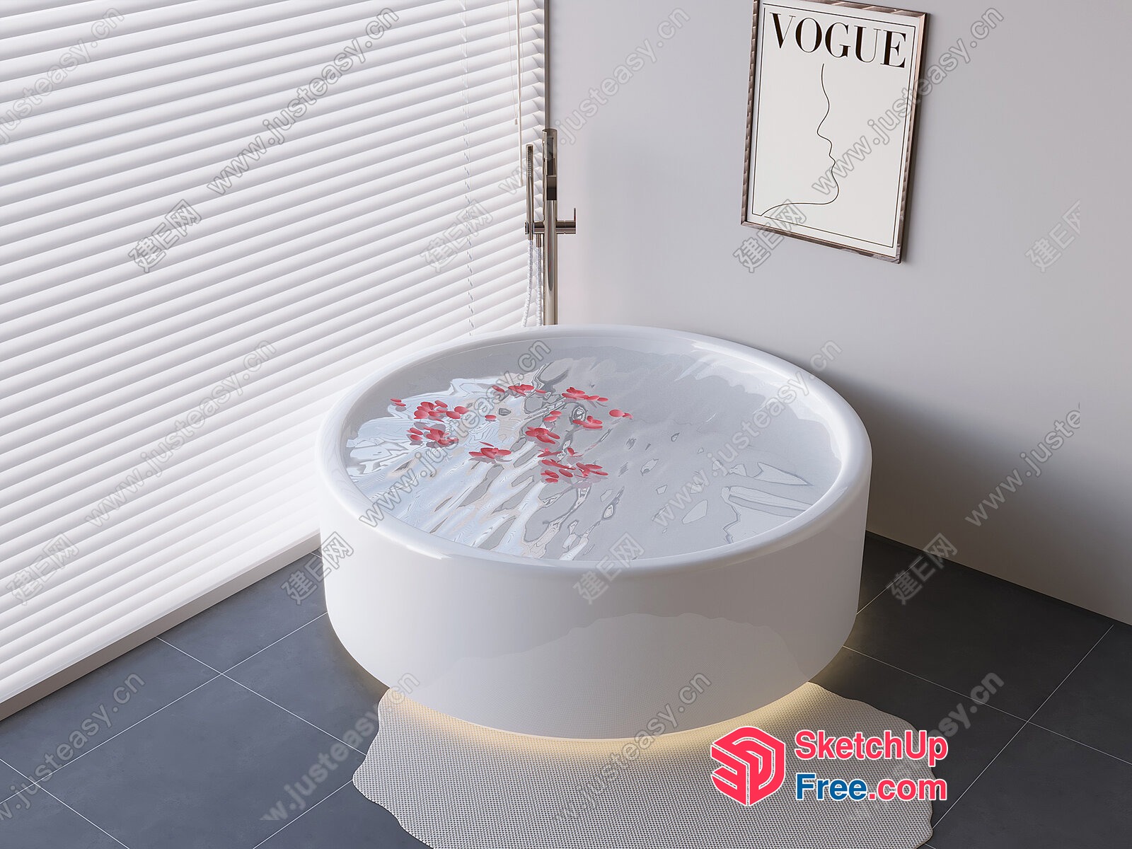 Modern White Bathtub With Pink Flowers 3D SketchUp File