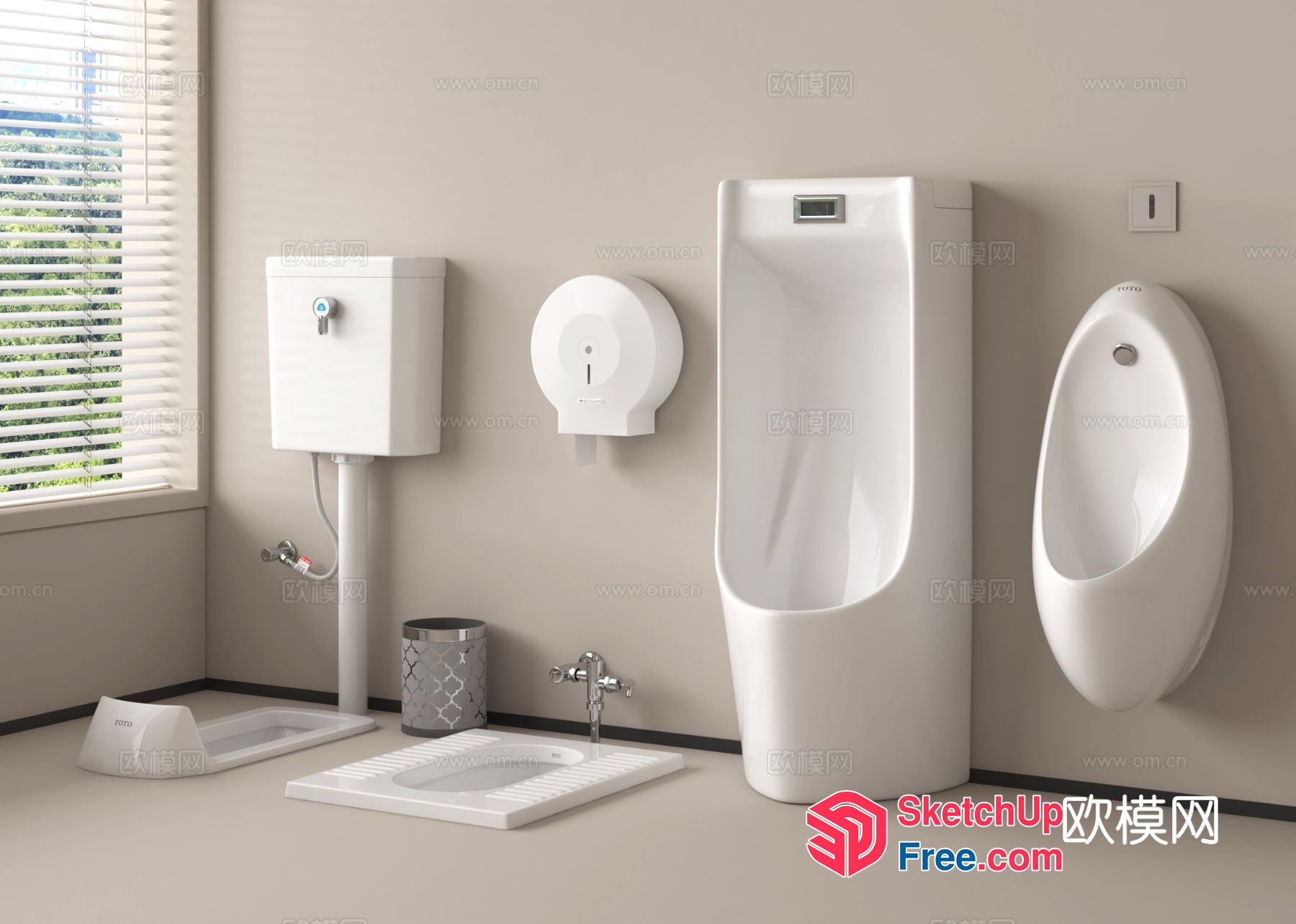 Modern Bathroom Furniture Set With Urinals 3D SketchUp File