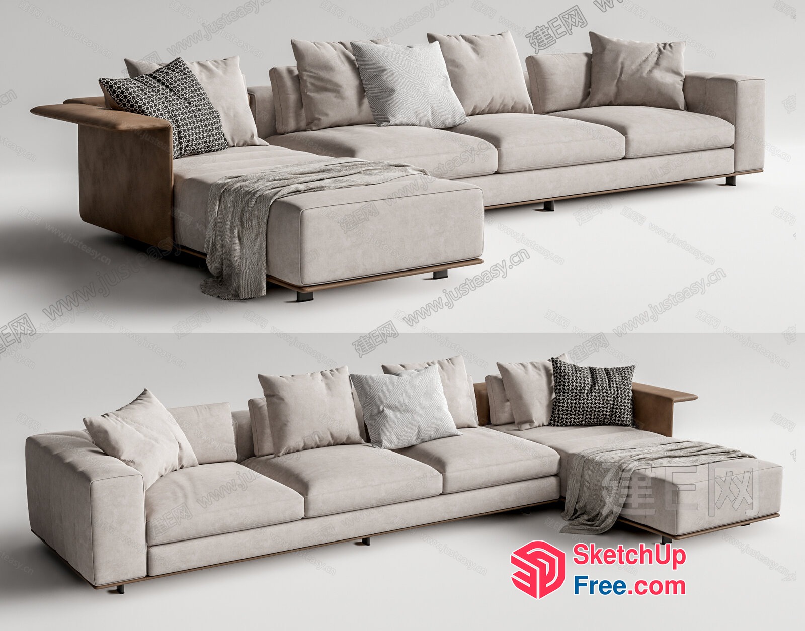 Elegant White Sectional Sofa With Pillows And Throw Blanket 3D SketchUp File
