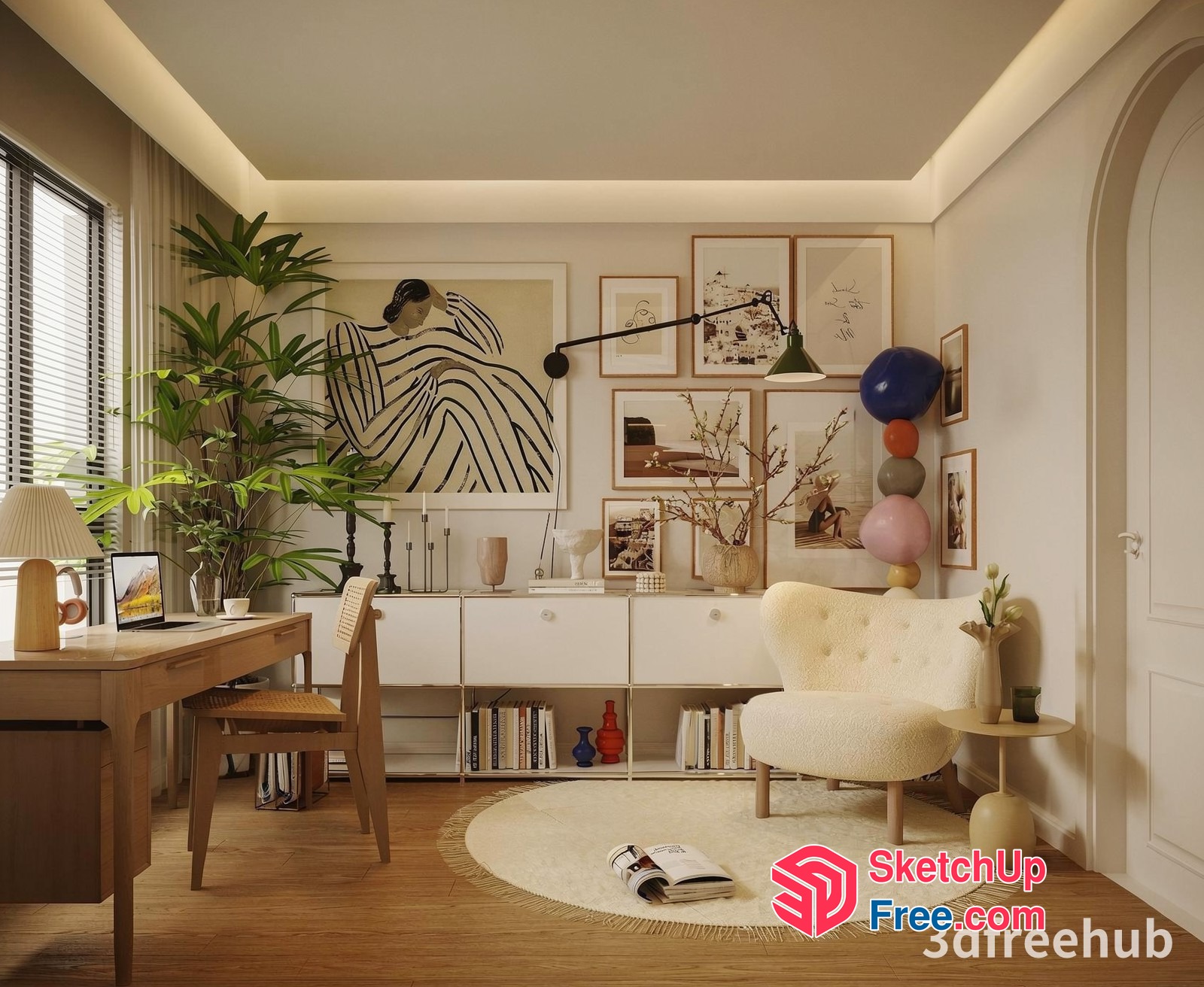 Elegant Minimalist Home Office Decor 3D SketchUp File