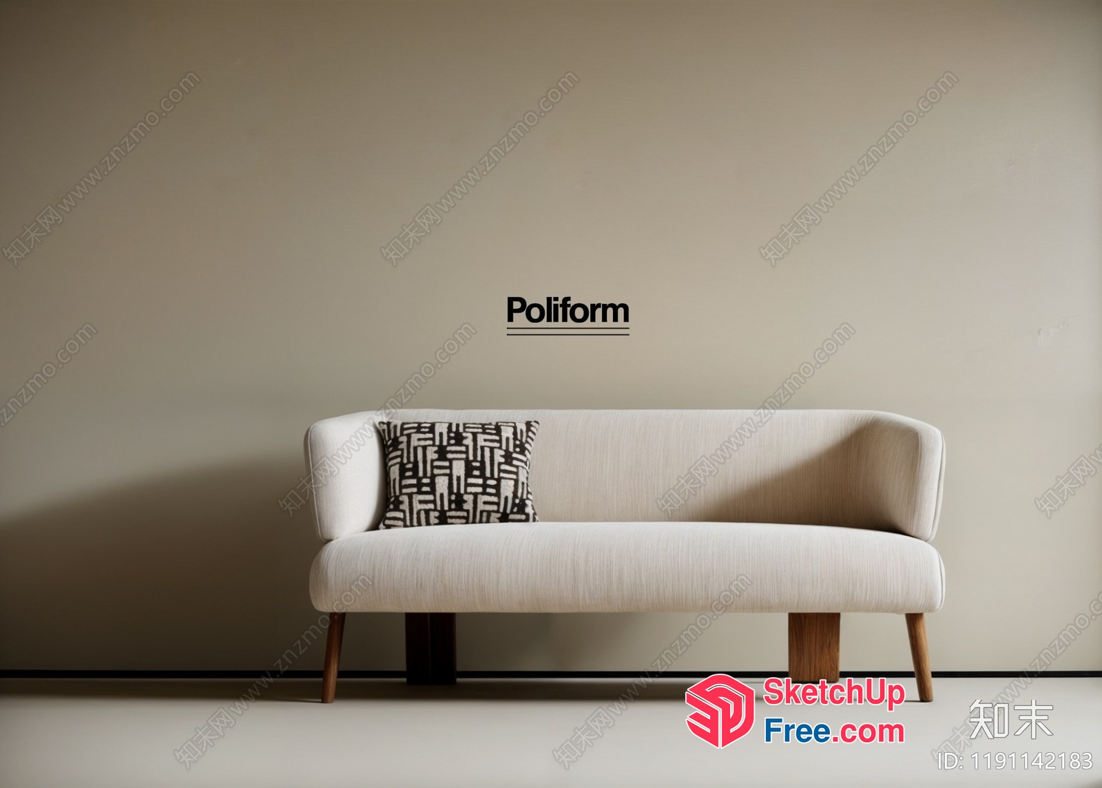 Modern Sofa With Pillows And Wooden Legs 3D SketchUp File