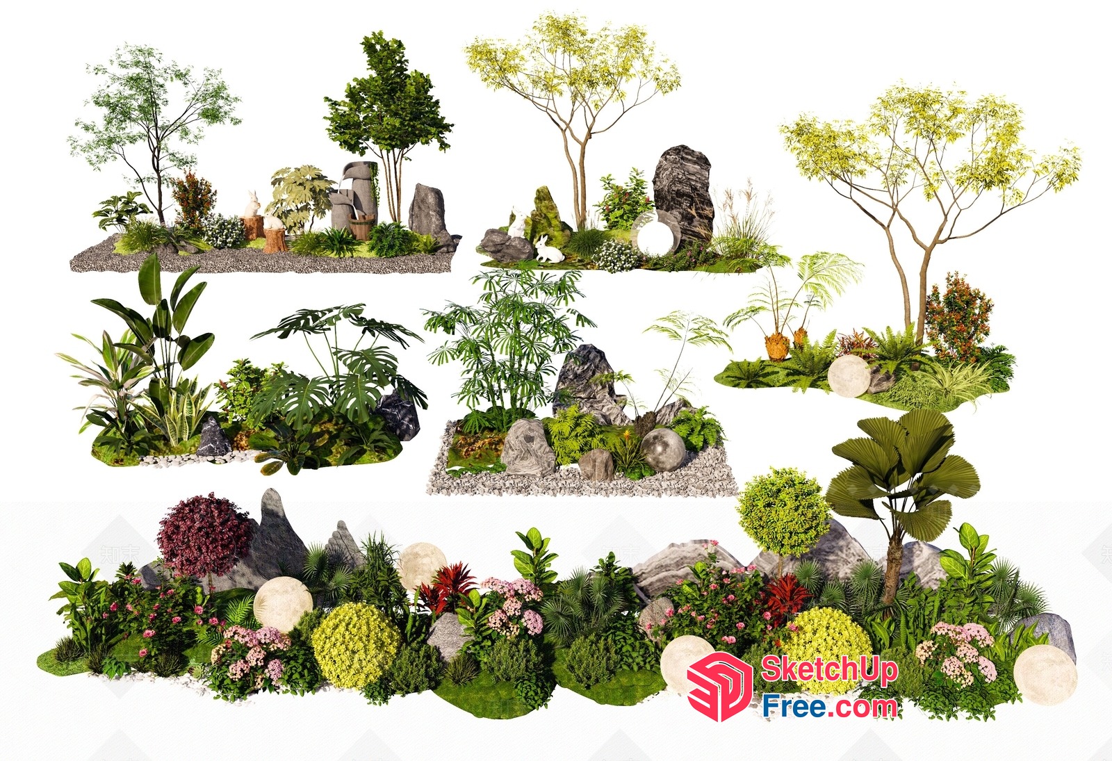Exotic Tropical Landscape With Stones And Plants 3D SketchUp File