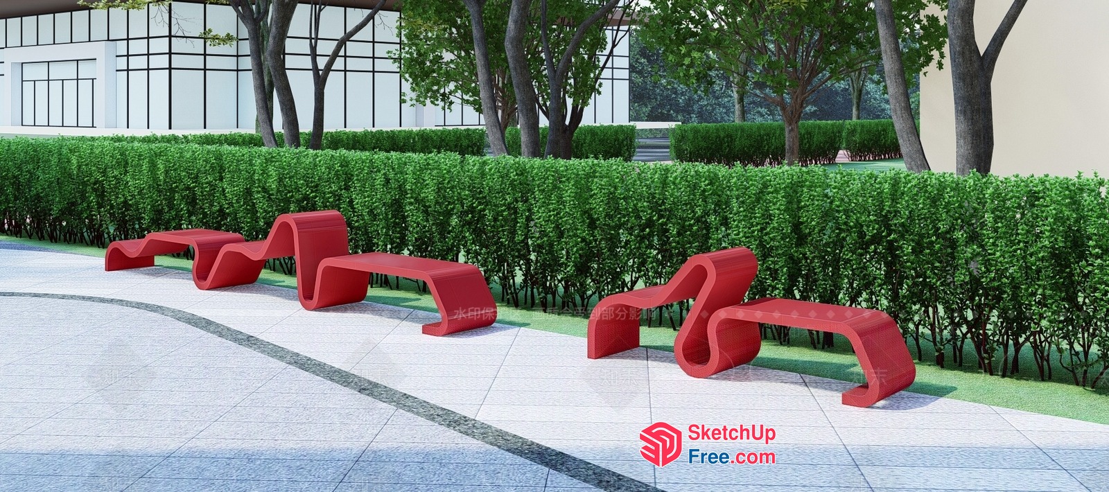 Modern Red Outdoor Bench Design 3D SketchUp File