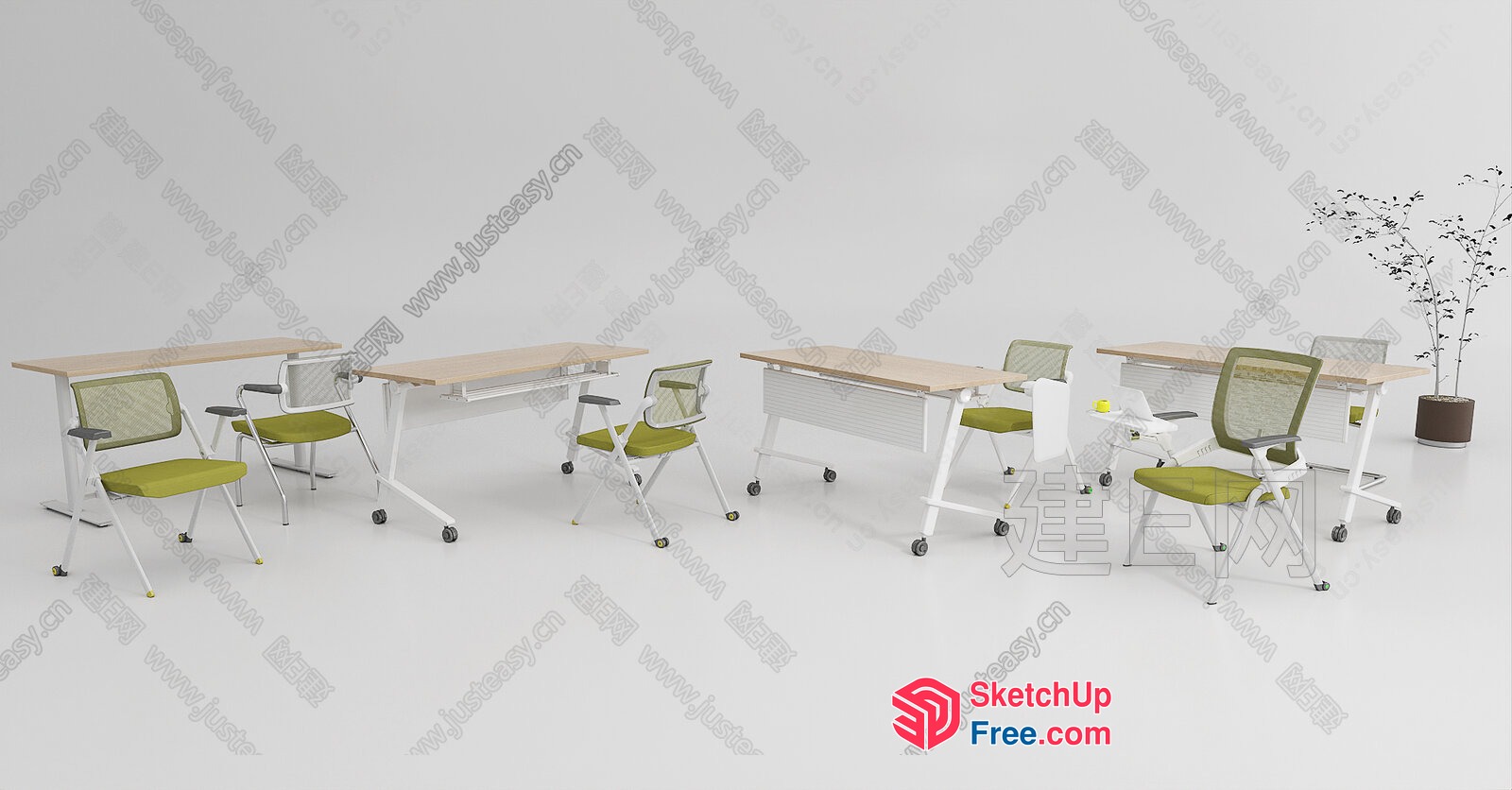 Simple Modern Office Furniture With Green And White Accents 3D SketchUp File