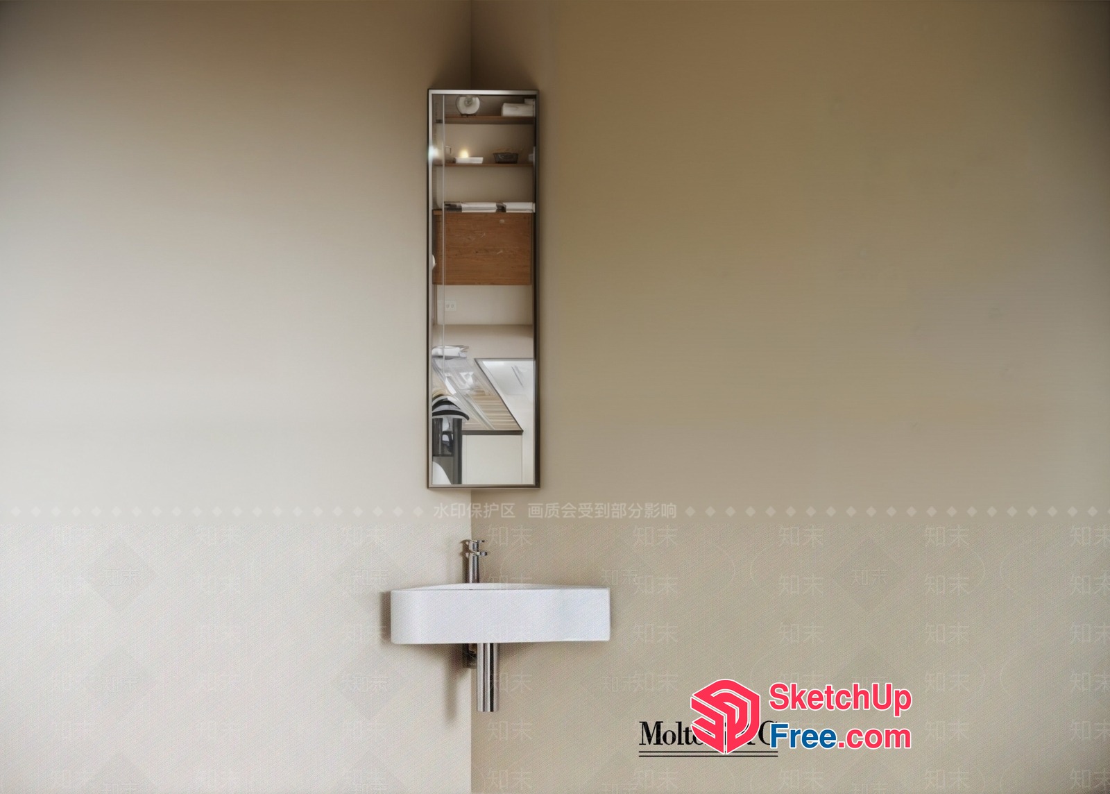 Modern Minimalist Bathroom Sink And Mirror 3D SketchUp File