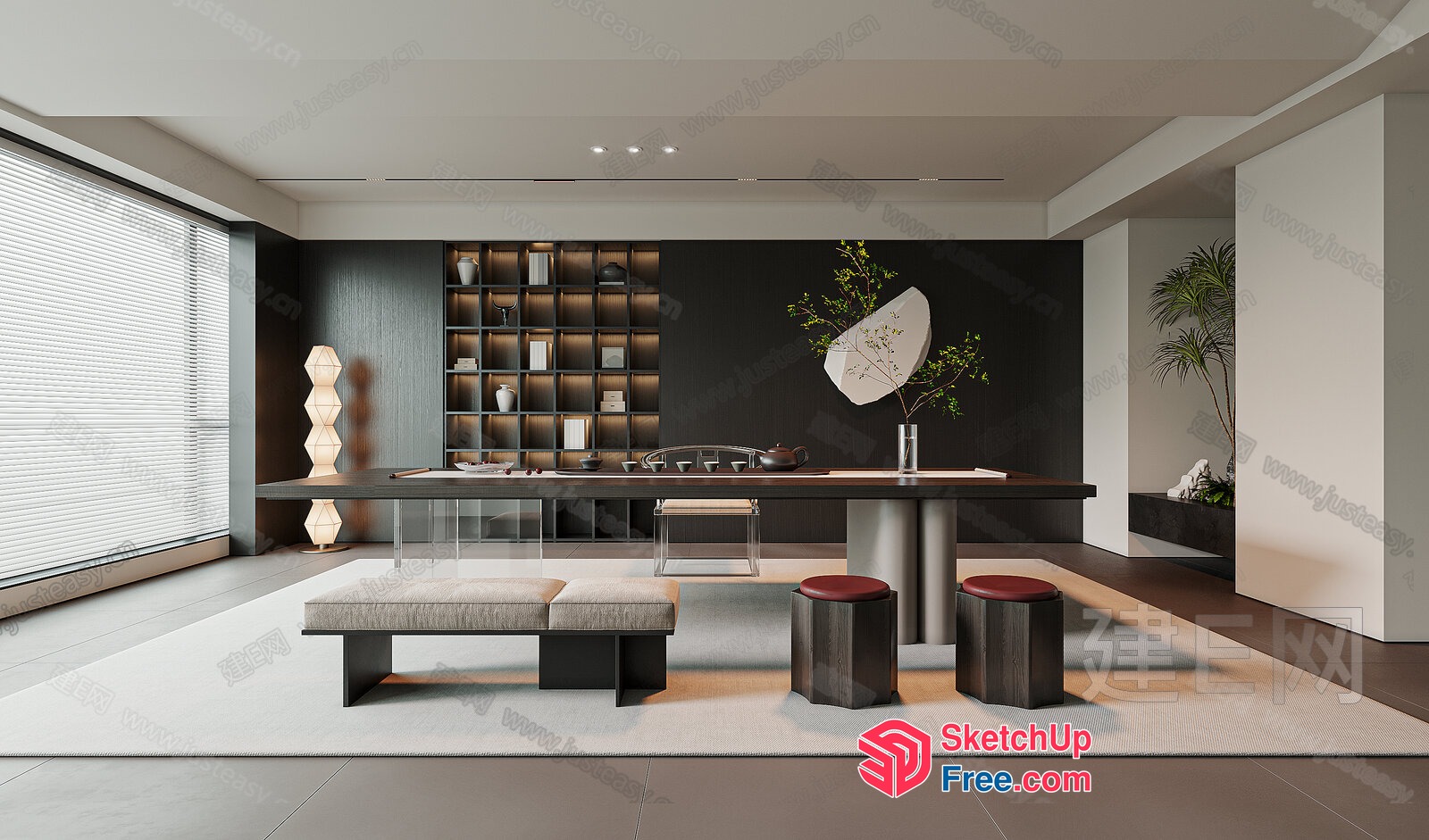 Elegant Minimalist Japanese-Style Living Room With Modern Furniture 3D SketchUp File