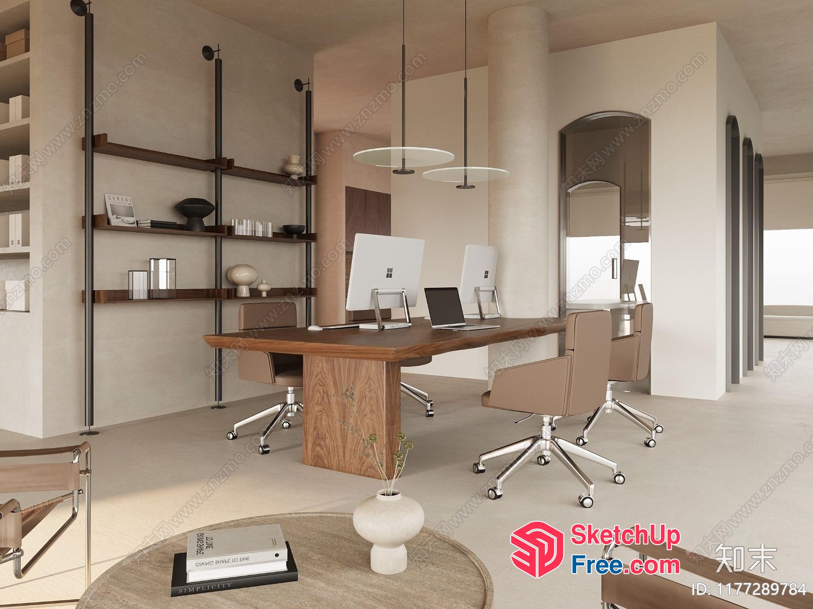 Modern Minimalist Office Space With Neutral Color Scheme 3D SketchUp File