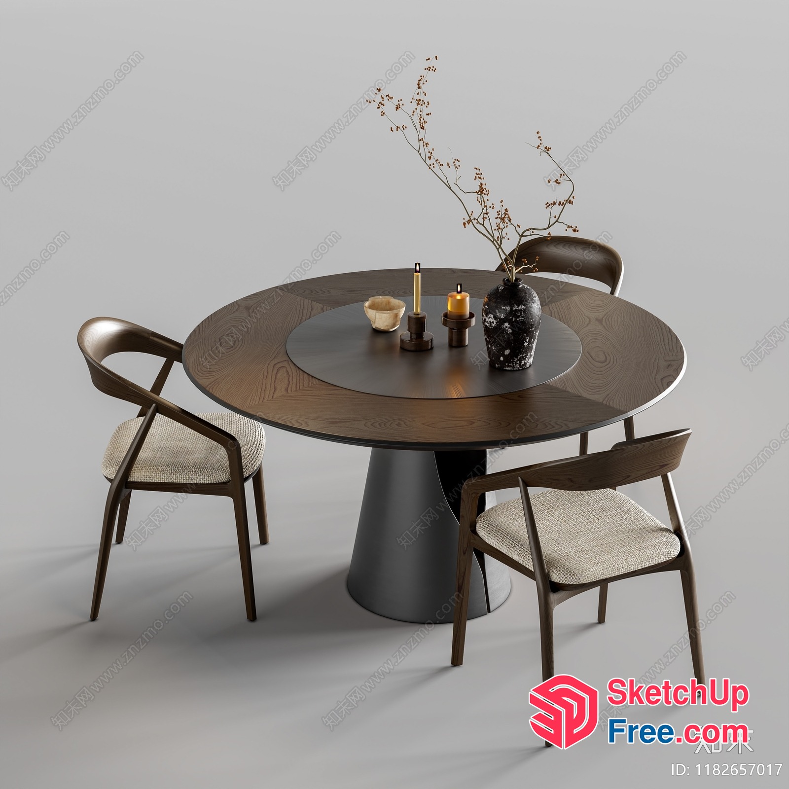 Round Wooden Dining Table With Chairs 3D SketchUp File