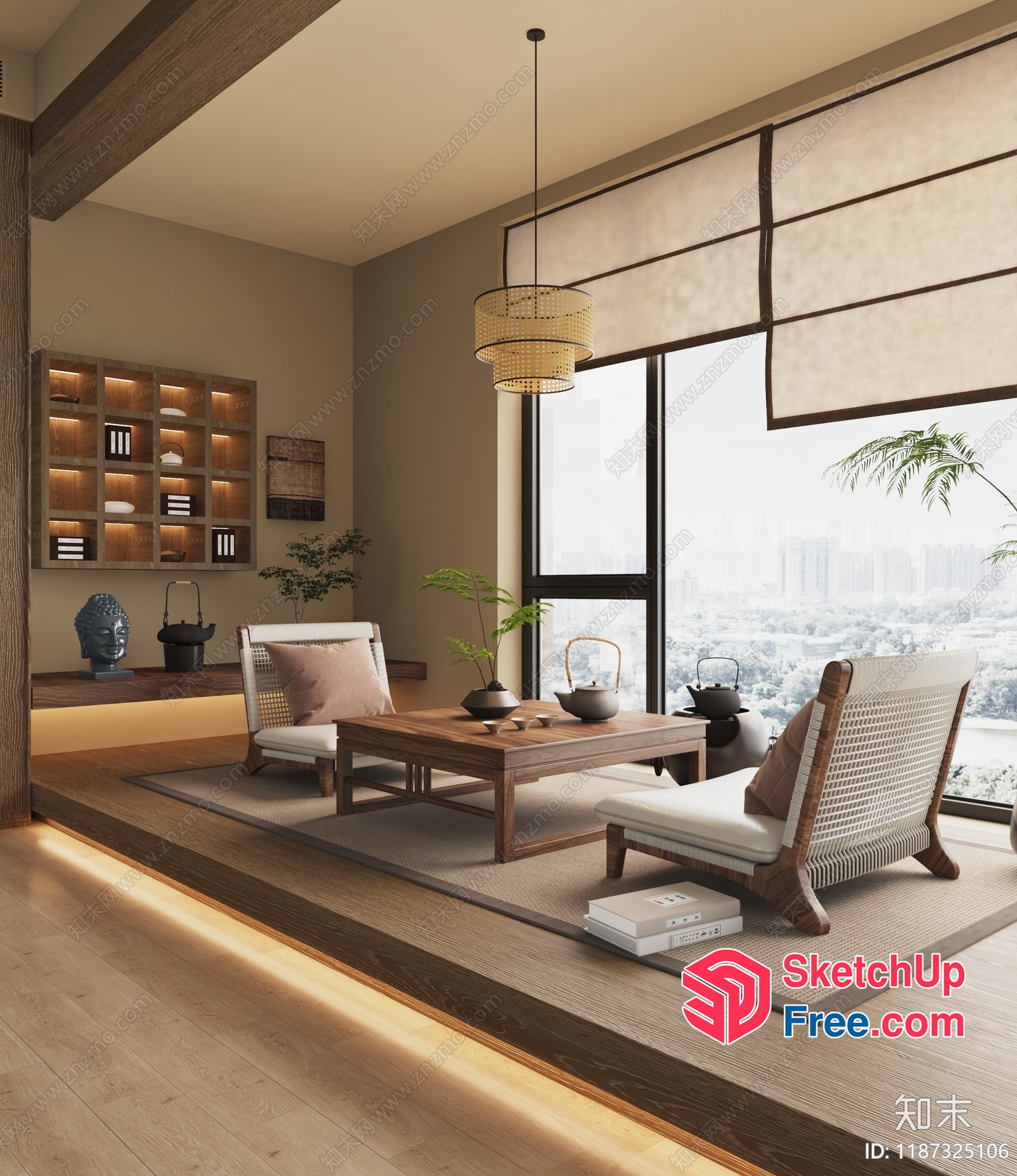 Modern Japanese-Style Living Room With Large Windows And Natural Light 3D SketchUp File