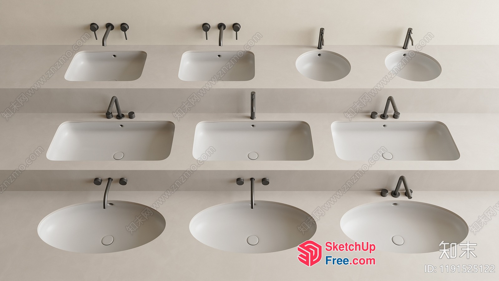 Modern Minimalist Bathroom Sink And Faucet Arrangement 3D SketchUp File