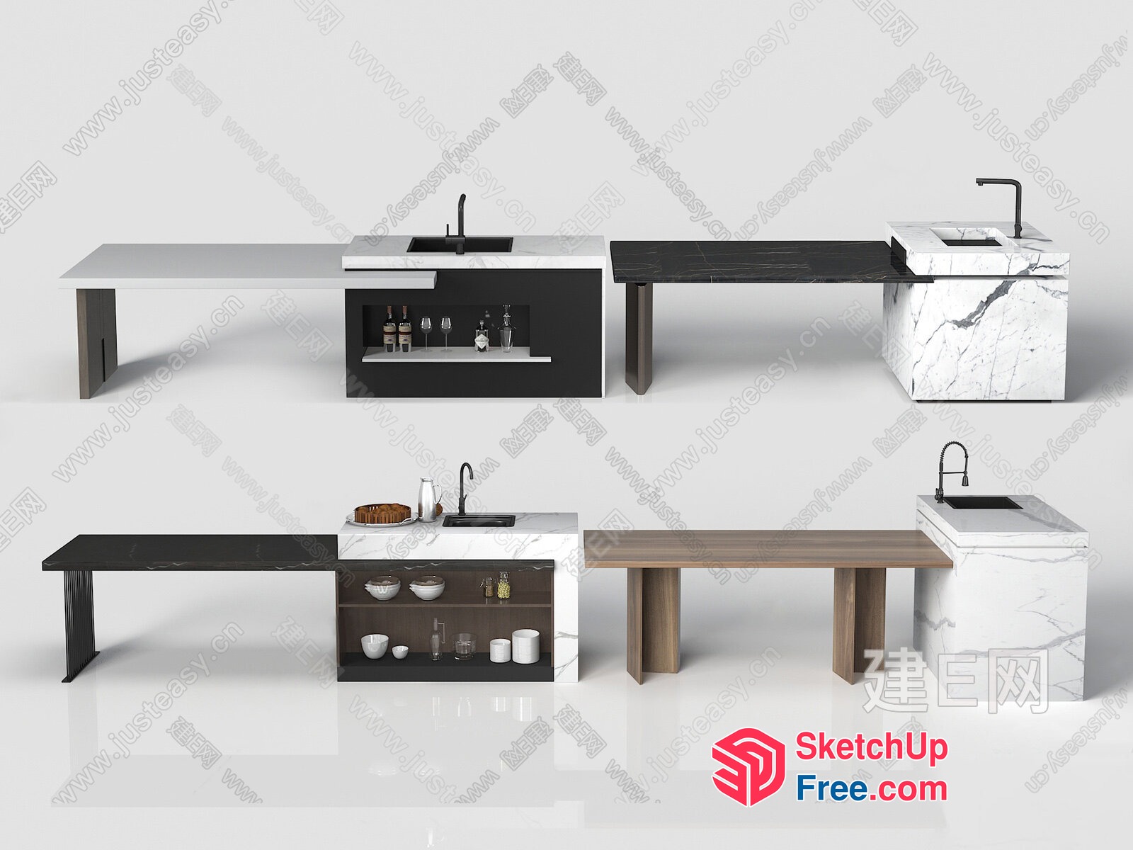 Modern Kitchen Island With Various Storage Options And Sink 3D SketchUp File