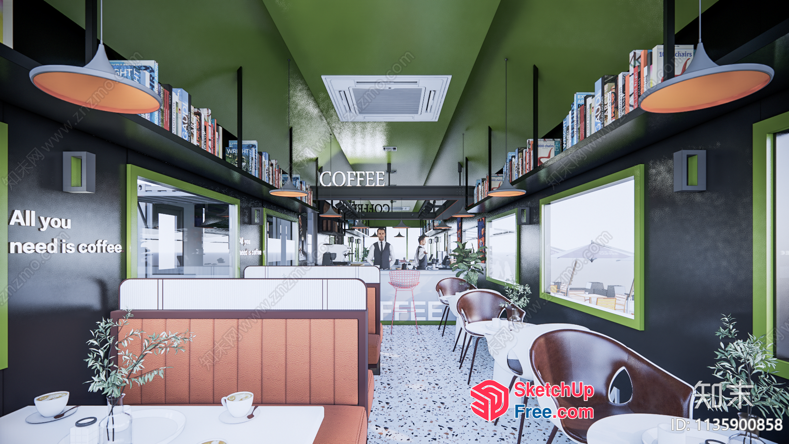 Coffee Shop Interior With Modern And Classic Design Elements 3D SketchUp File