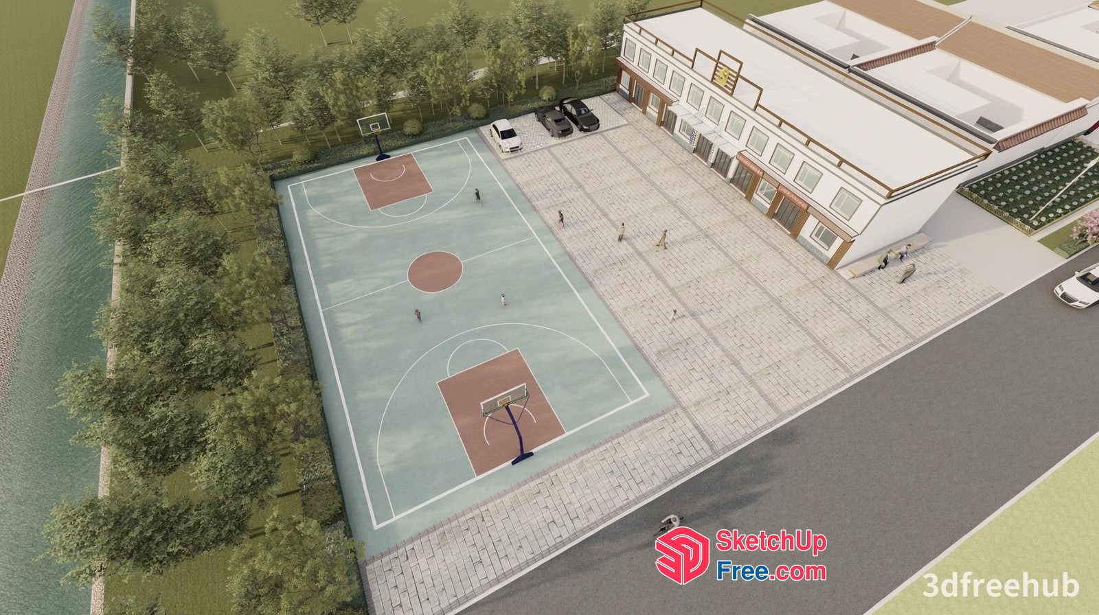 Basketball Court With Parking Lot 3D SketchUp File