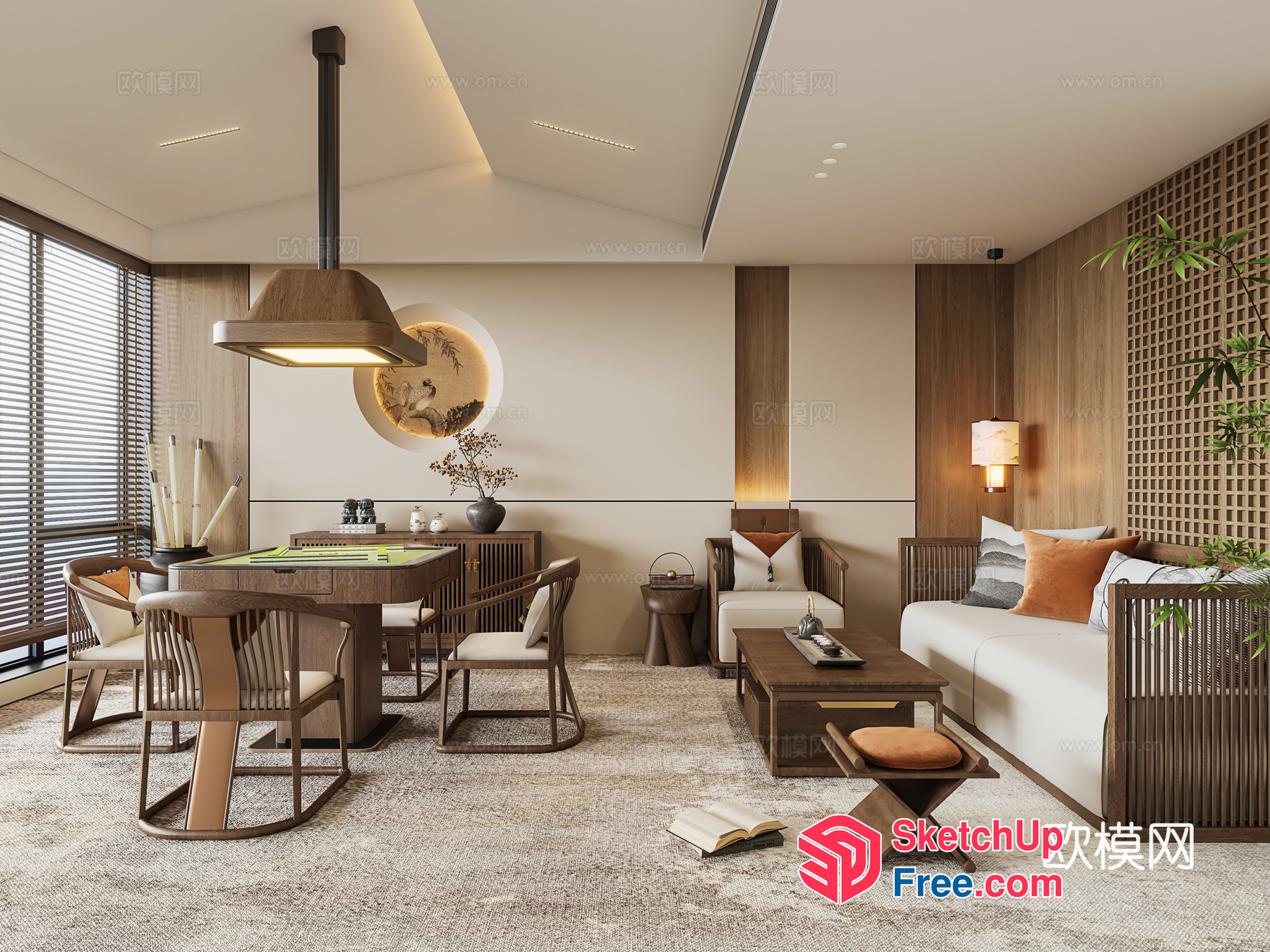 Elegant Modern Asian-Inspired Living Room 3D SketchUp File