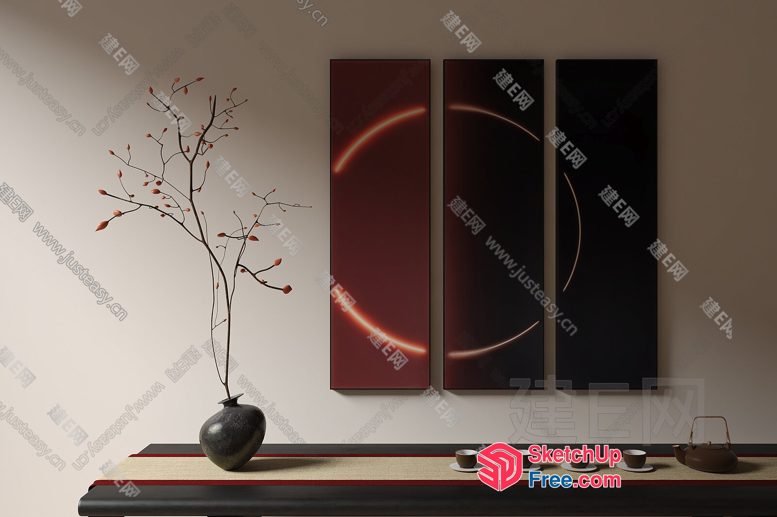Modern Minimalist Japanese-Style Living Room Decor 3D SketchUp File