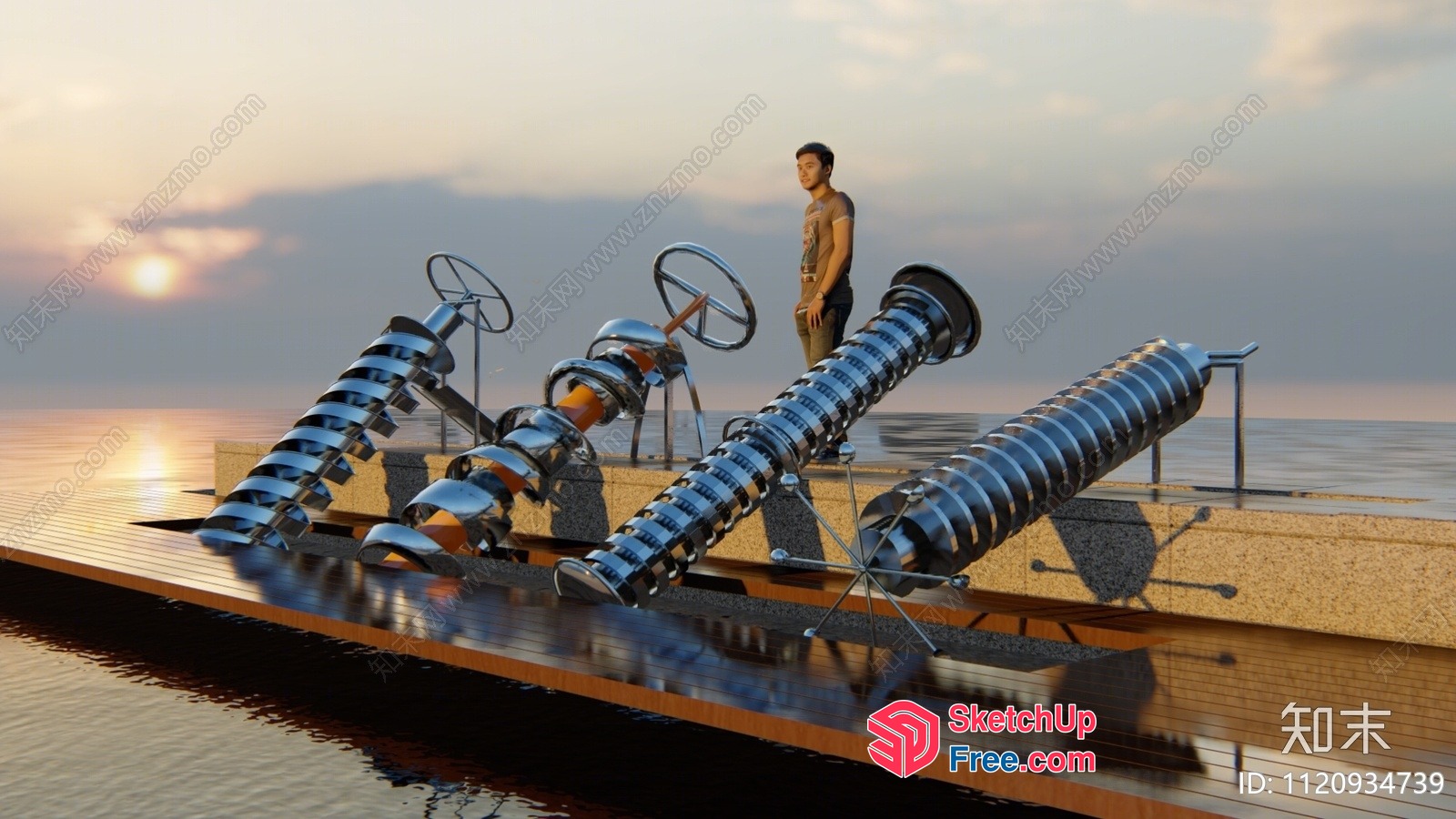 Futuristic Metal Sculpture Installation On A Boat 3D SketchUp File