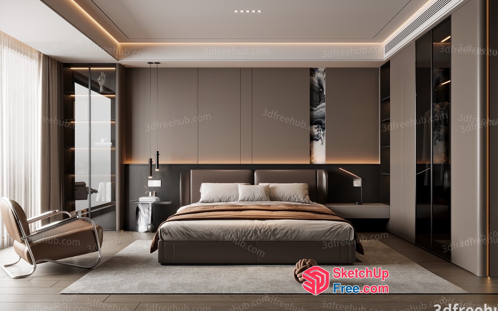 Luxurious Modern Bedroom With Sleek Furniture And Natural Light 3D SketchUp File