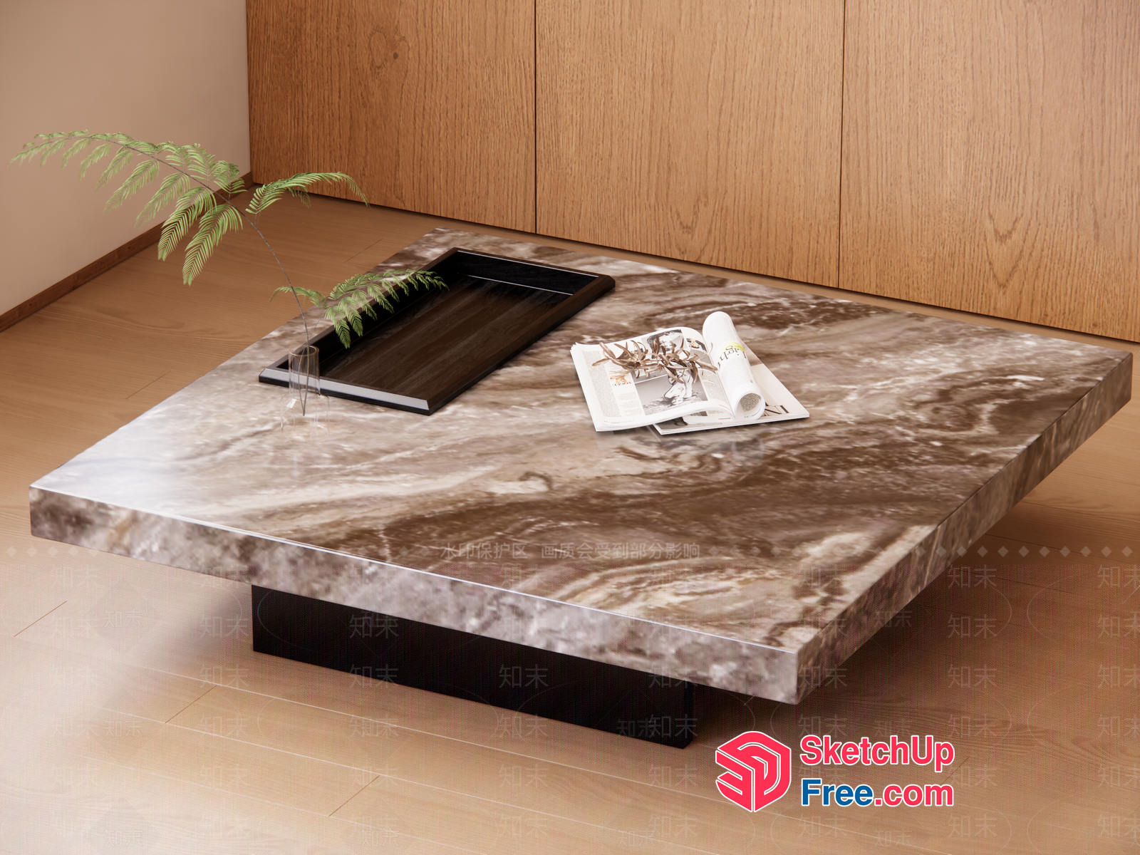 Modern Marble Coffee Table With Brown And White Pattern 3D SketchUp File