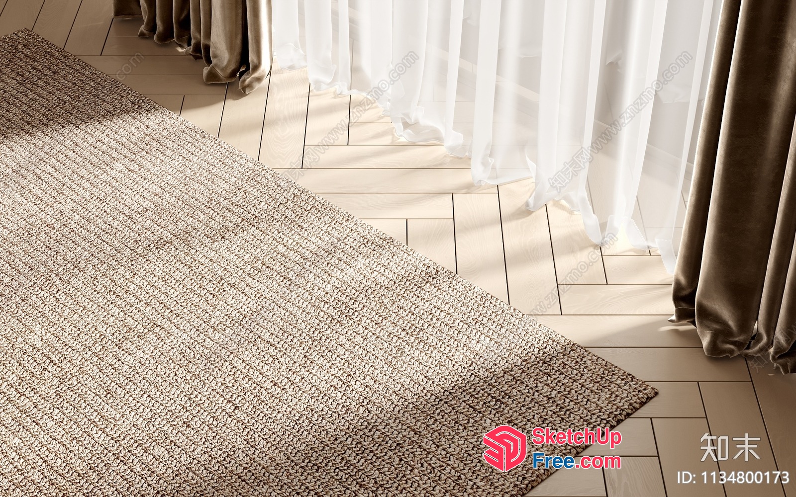 Light Brown And White Textured Rug On Wooden Floor 3D SketchUp File