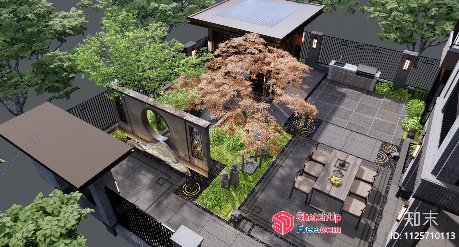 Modern Outdoor Patio With Japanese-Inspired Decor And Furniture 3D SketchUp File