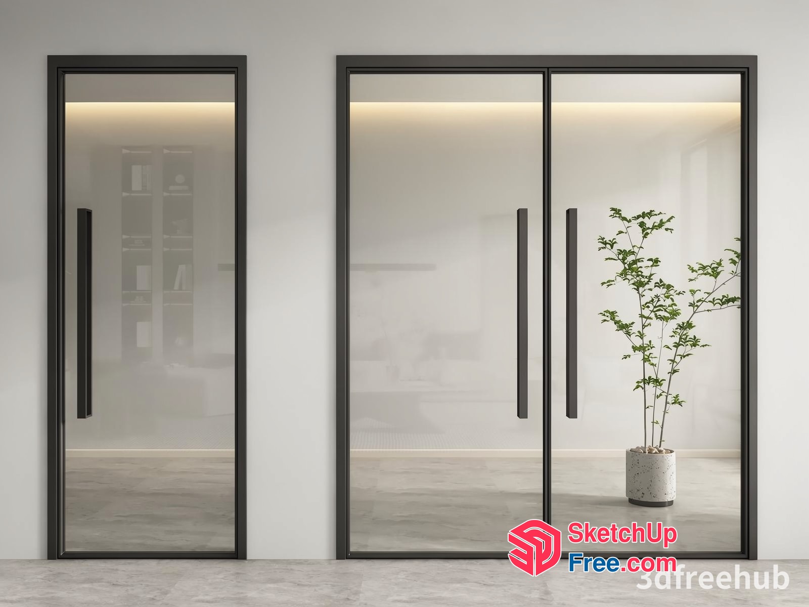 Modern Glass Doors And Plant 3D SketchUp File